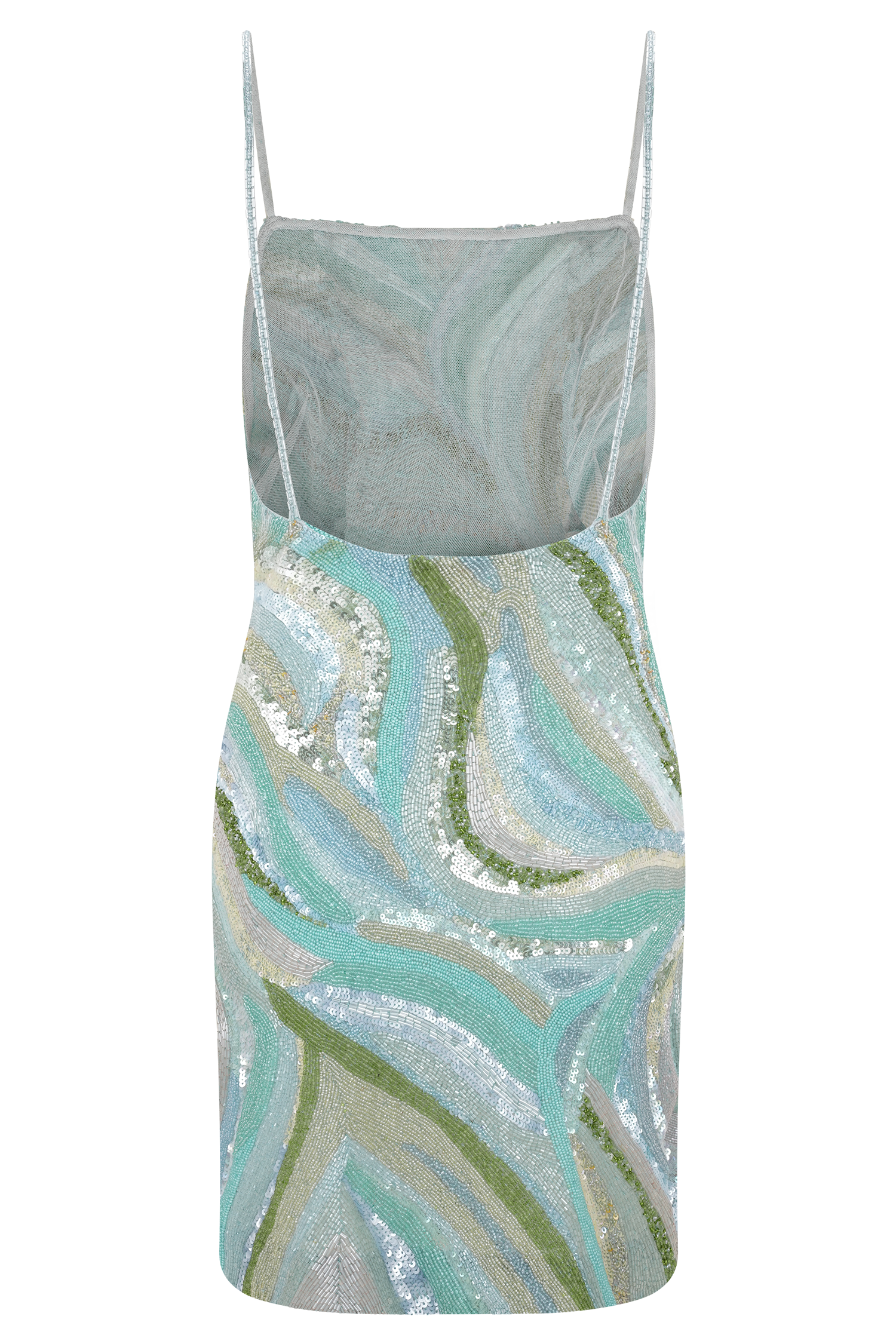 Eloise Hand Beaded Mini Dress - Blue Swirl Print #7