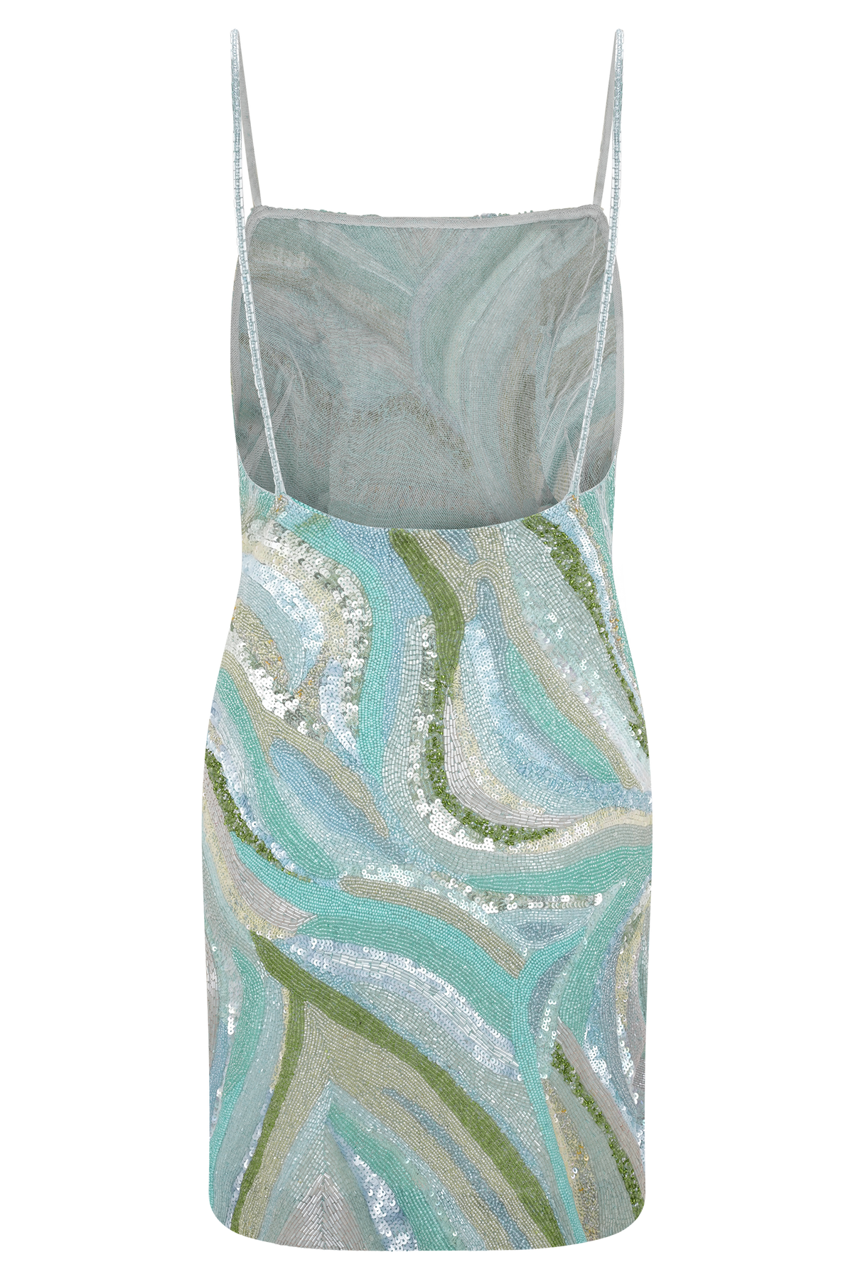 Eloise Hand Beaded Mini Dress - Blue Swirl Print #7
