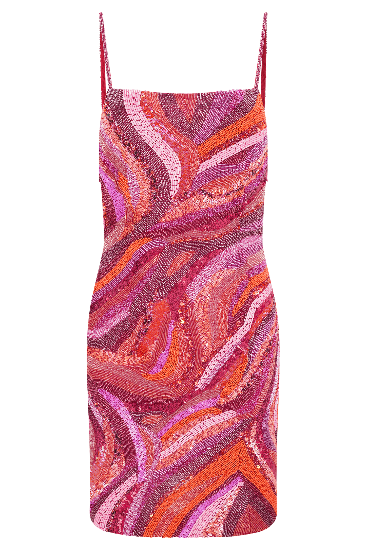 Eloise Hand Beaded Mini Dress - Pink Swirl Print