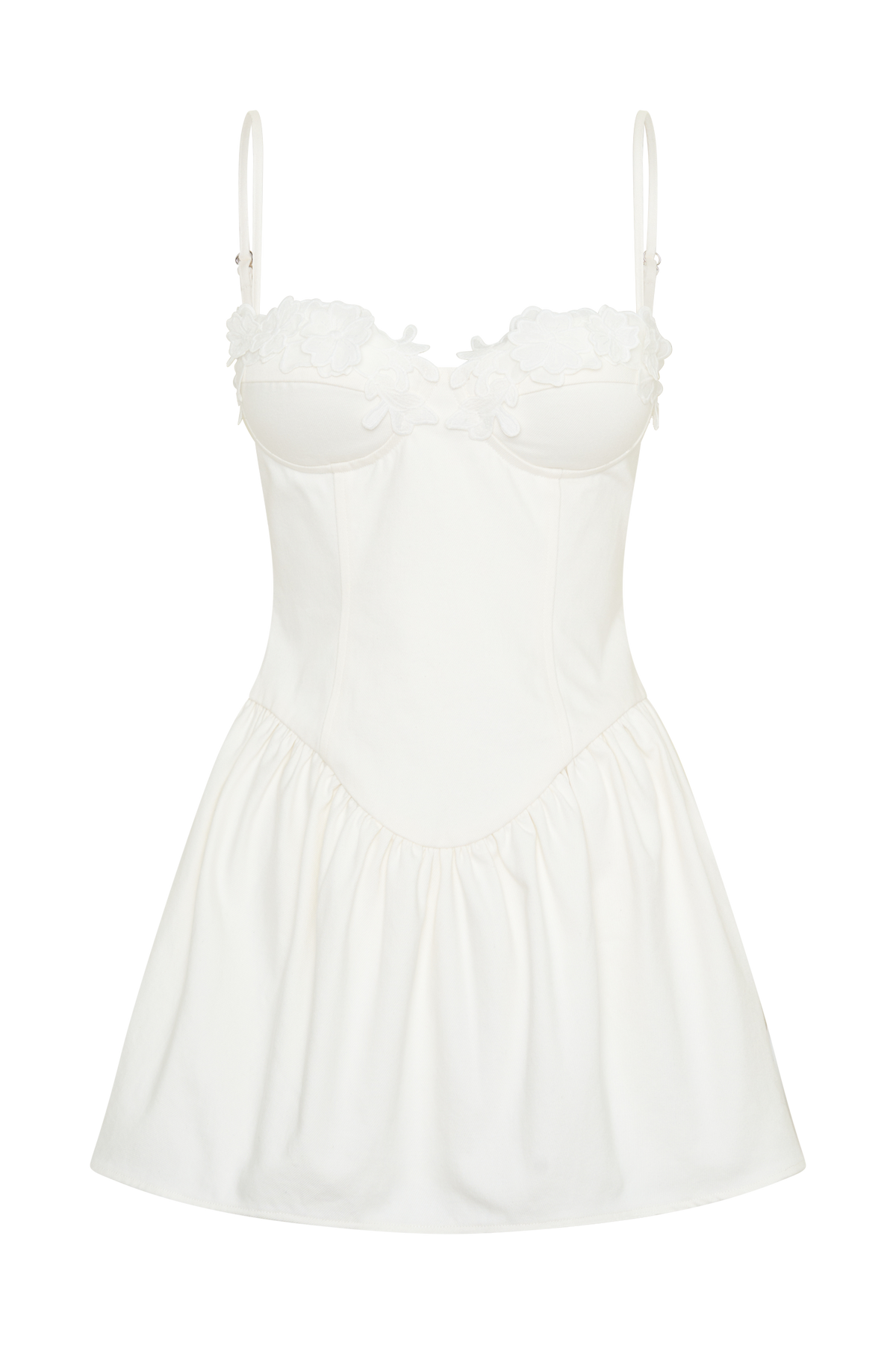Emary Applique Denim Bustier Mini Dress - White