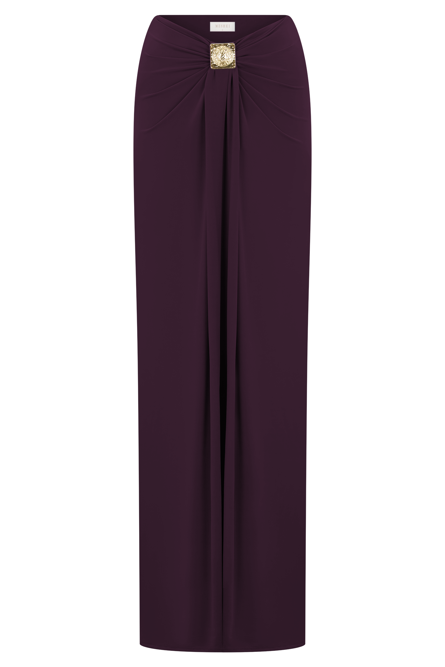 Erina Slinky Ruched Maxi Skirt With Hardware - Aubergine #9