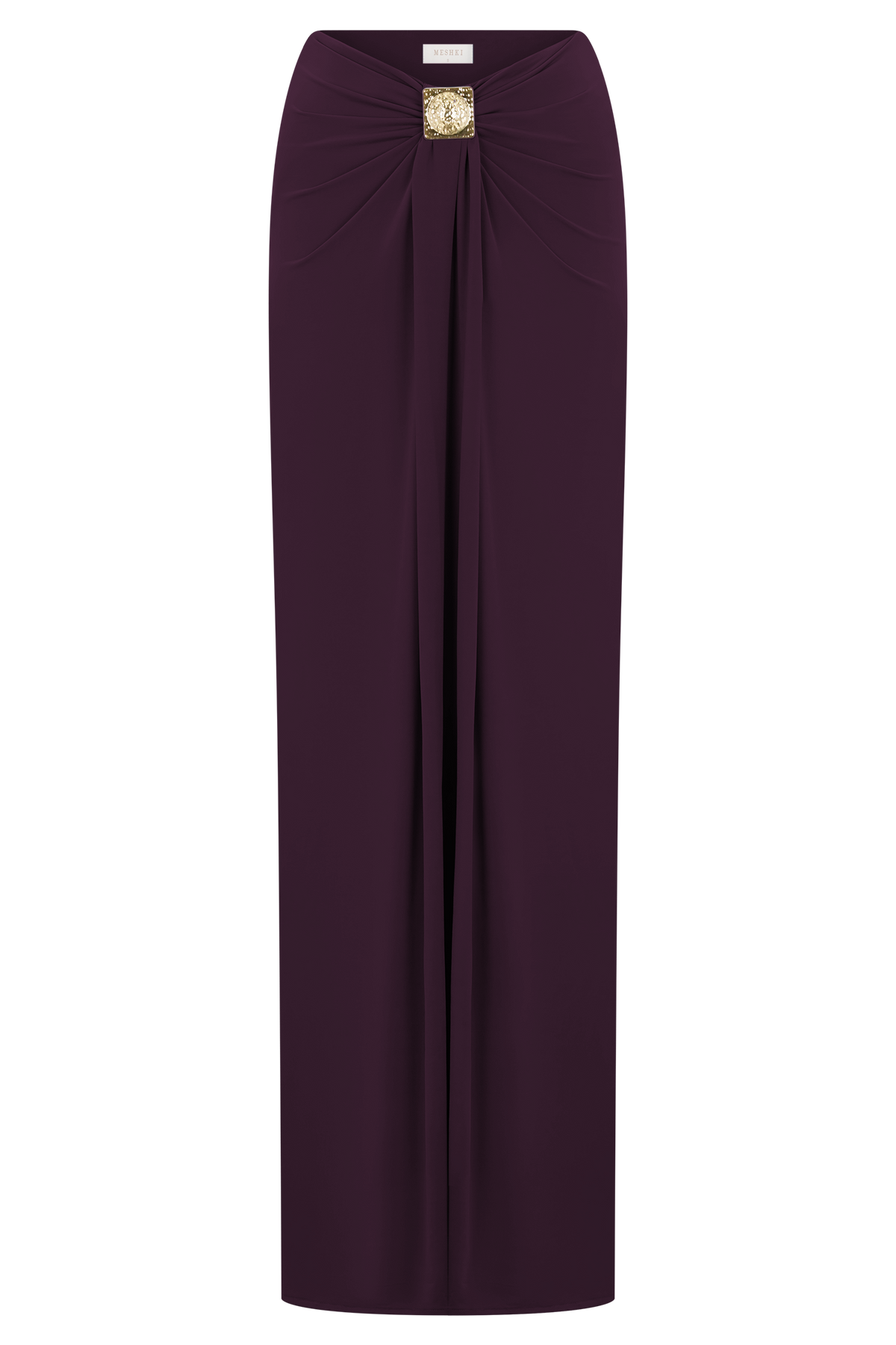 Erina Slinky Ruched Maxi Skirt With Hardware - Aubergine #9