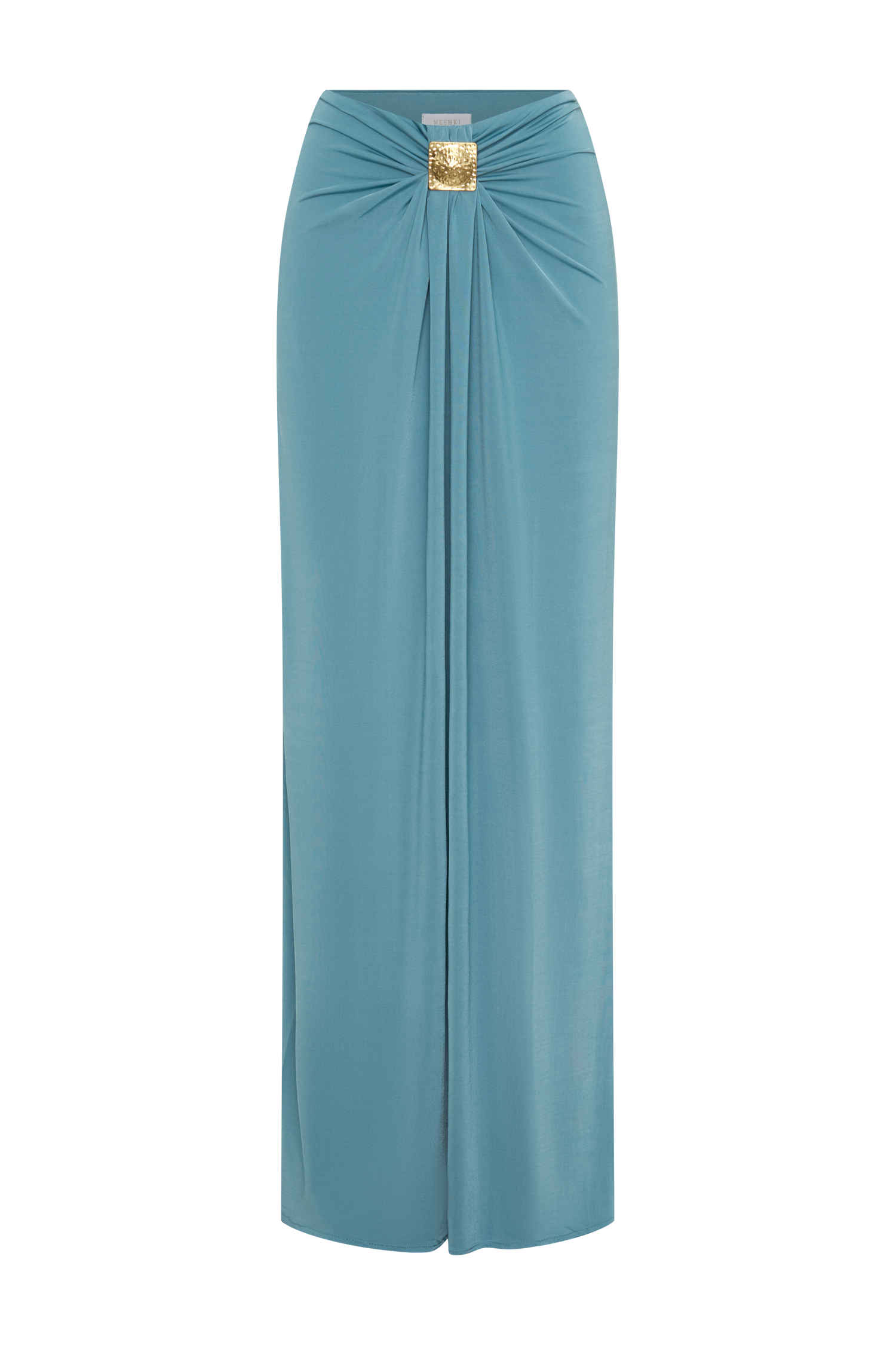 Erina Slinky Ruched Maxi Skirt With Hardware - Teal #7