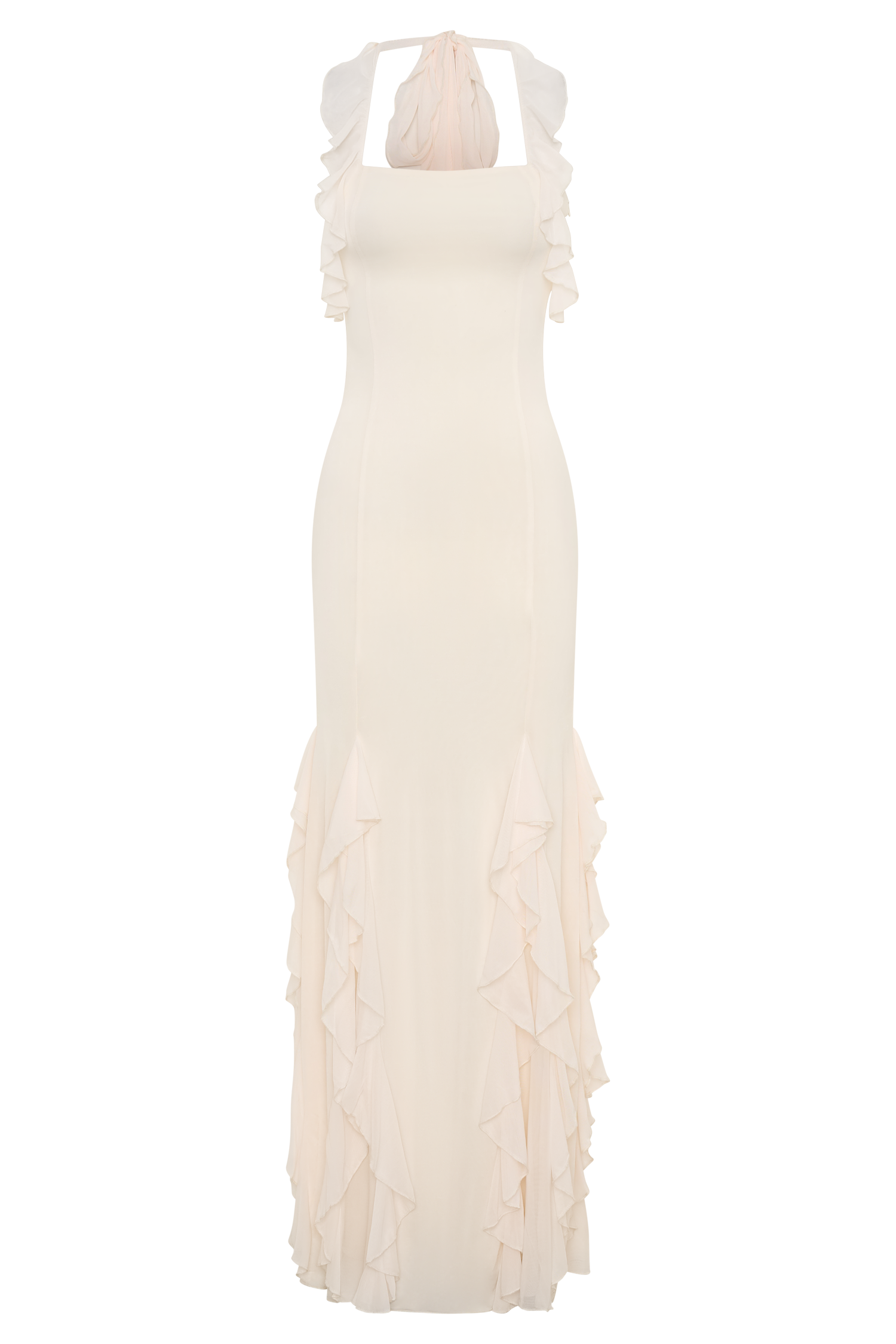 Etta Ruffle Slinky Maxi Dress - Ivory #9