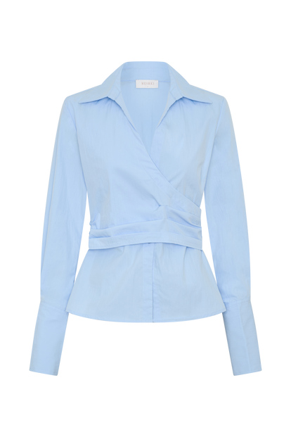 Eugenia Wrap Cotton Shirt - Blue