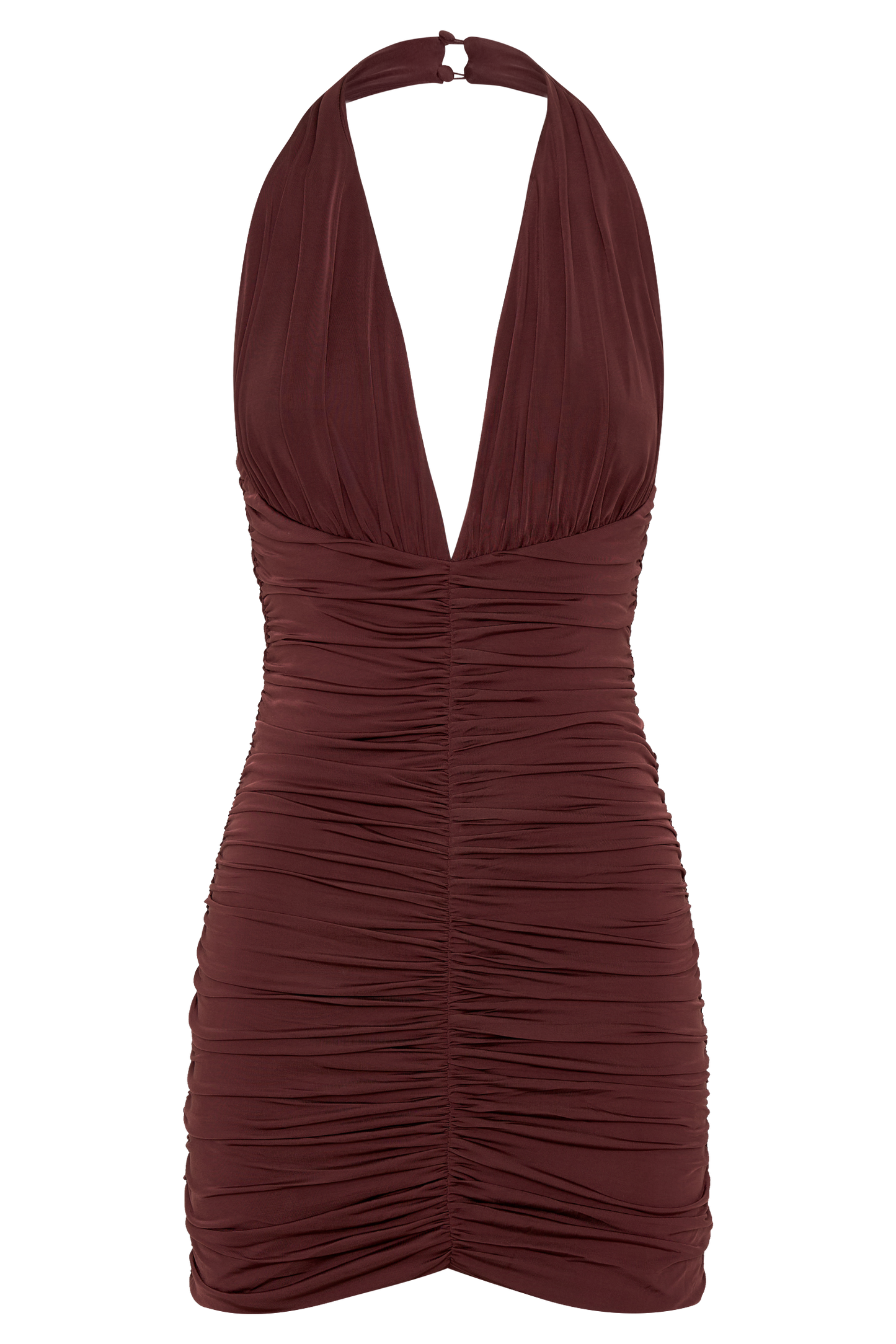 Fleur Ruched Slinky Mini Dress - Mahogany