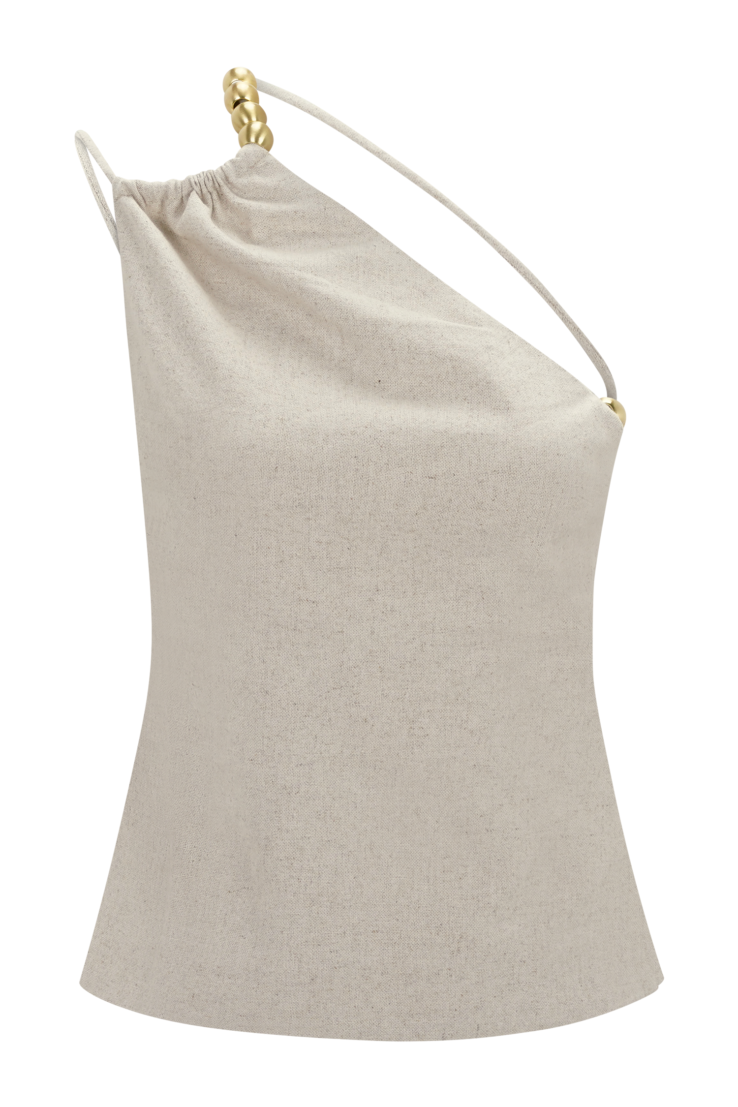 Gabby Asymmetrical Neckline Linen Beaded Top - Natural #9