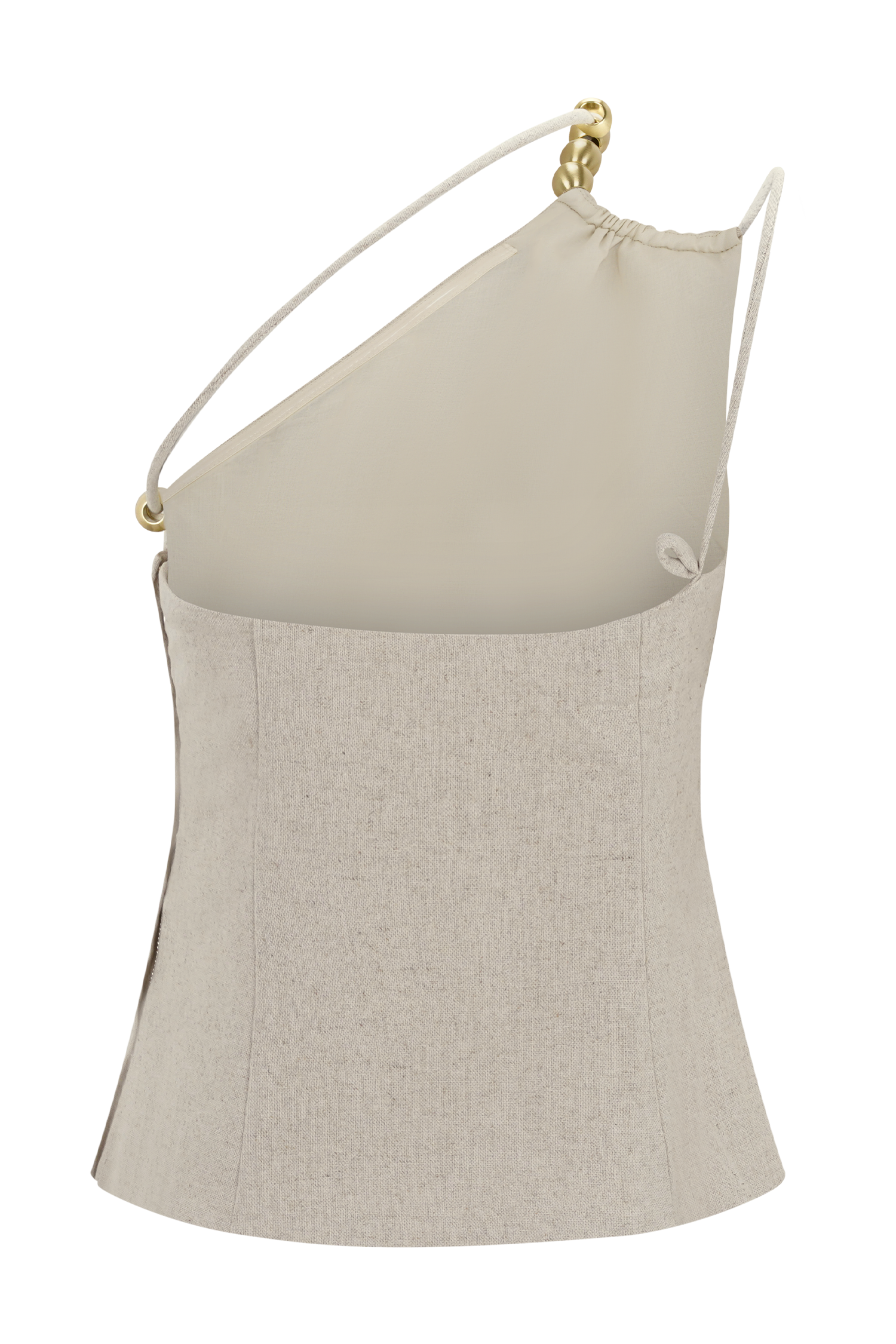 Gabby Asymmetrical Neckline Linen Beaded Top - Natural #8