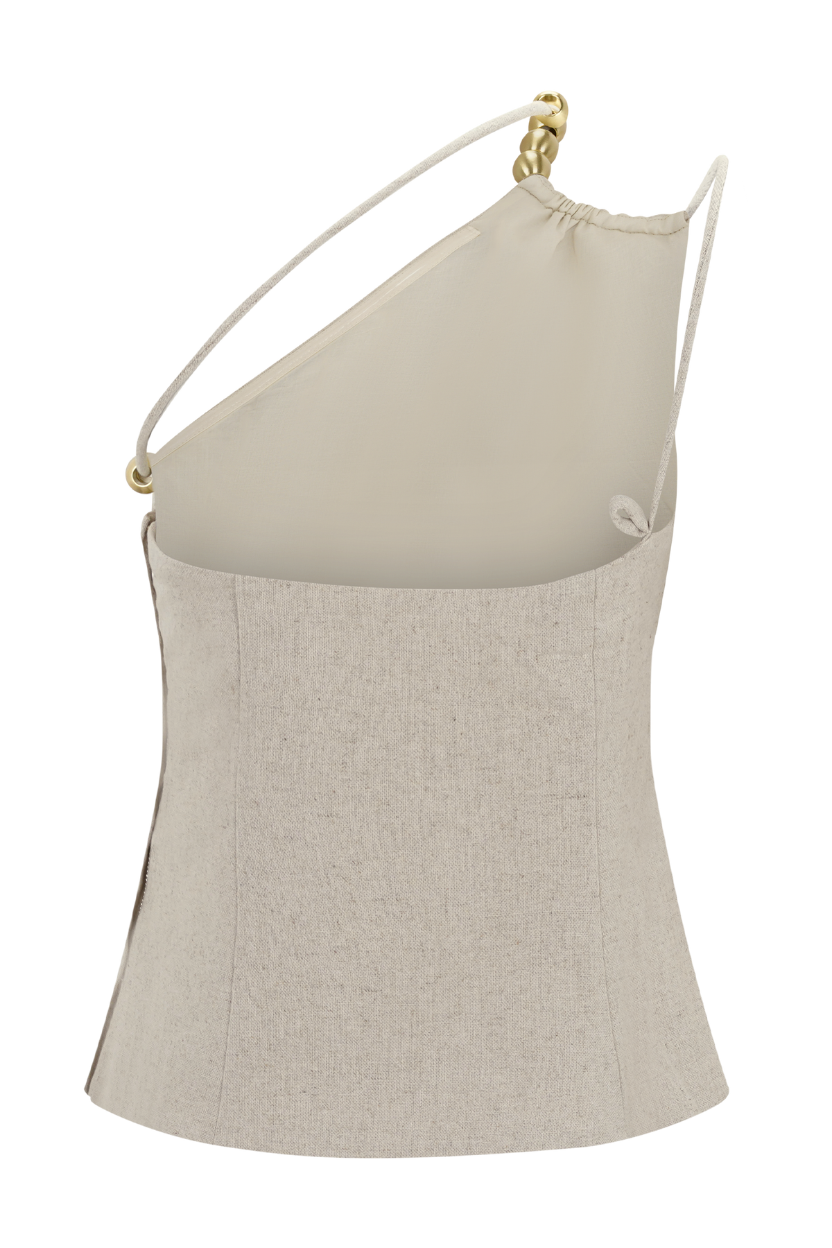 Gabby Asymmetrical Neckline Linen Beaded Top - Natural #8