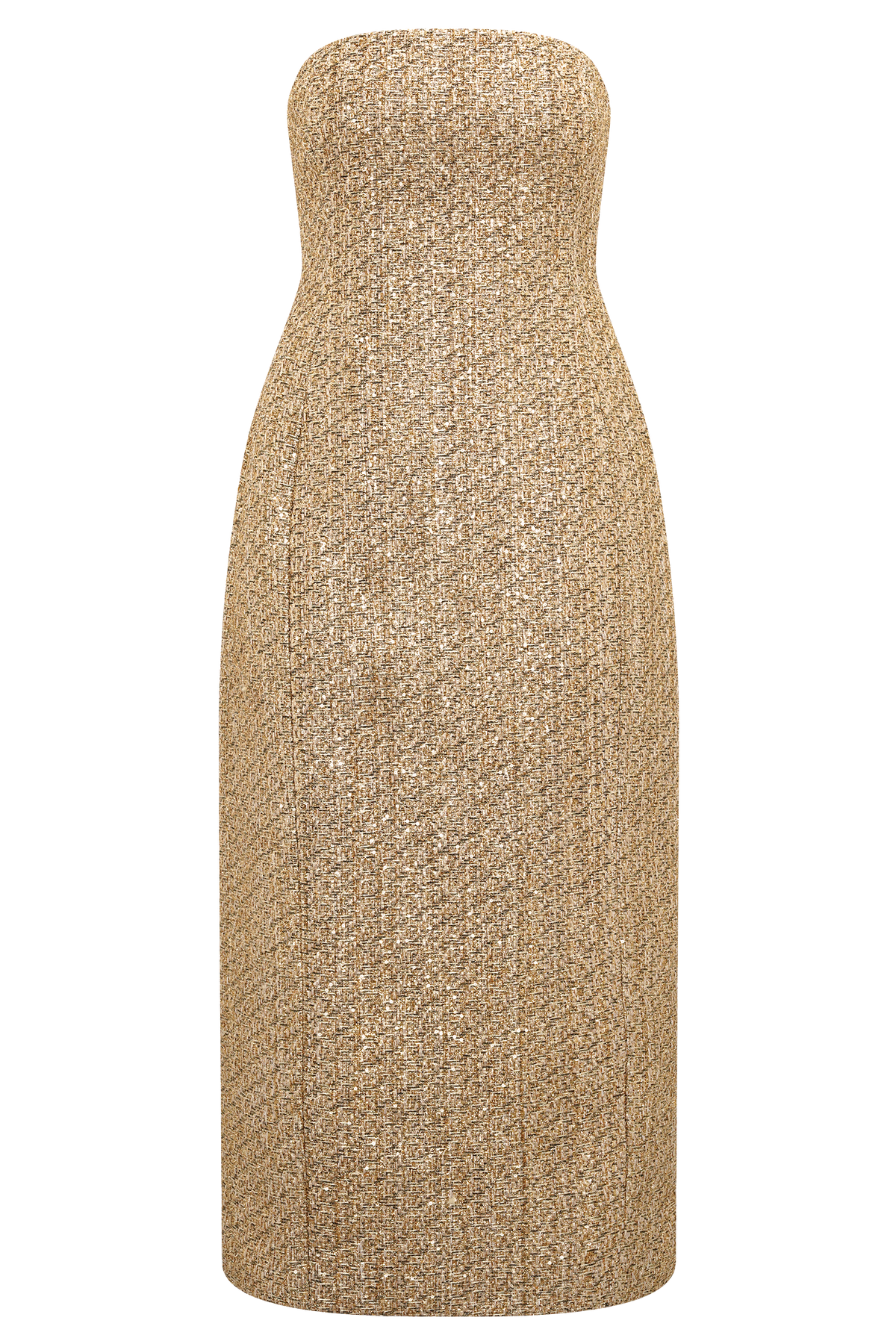 Gala Strapless Tweed Midi Dress - Gold #9