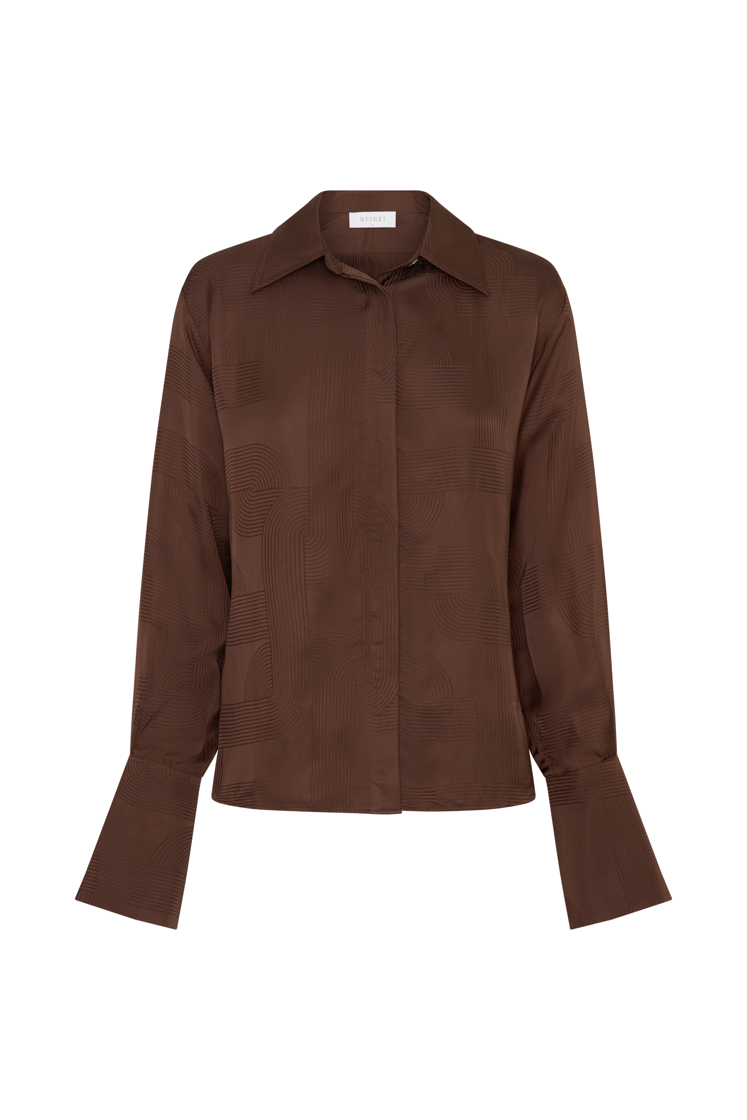 Gia Long Sleeve Satin Shirt - Chocolate #11