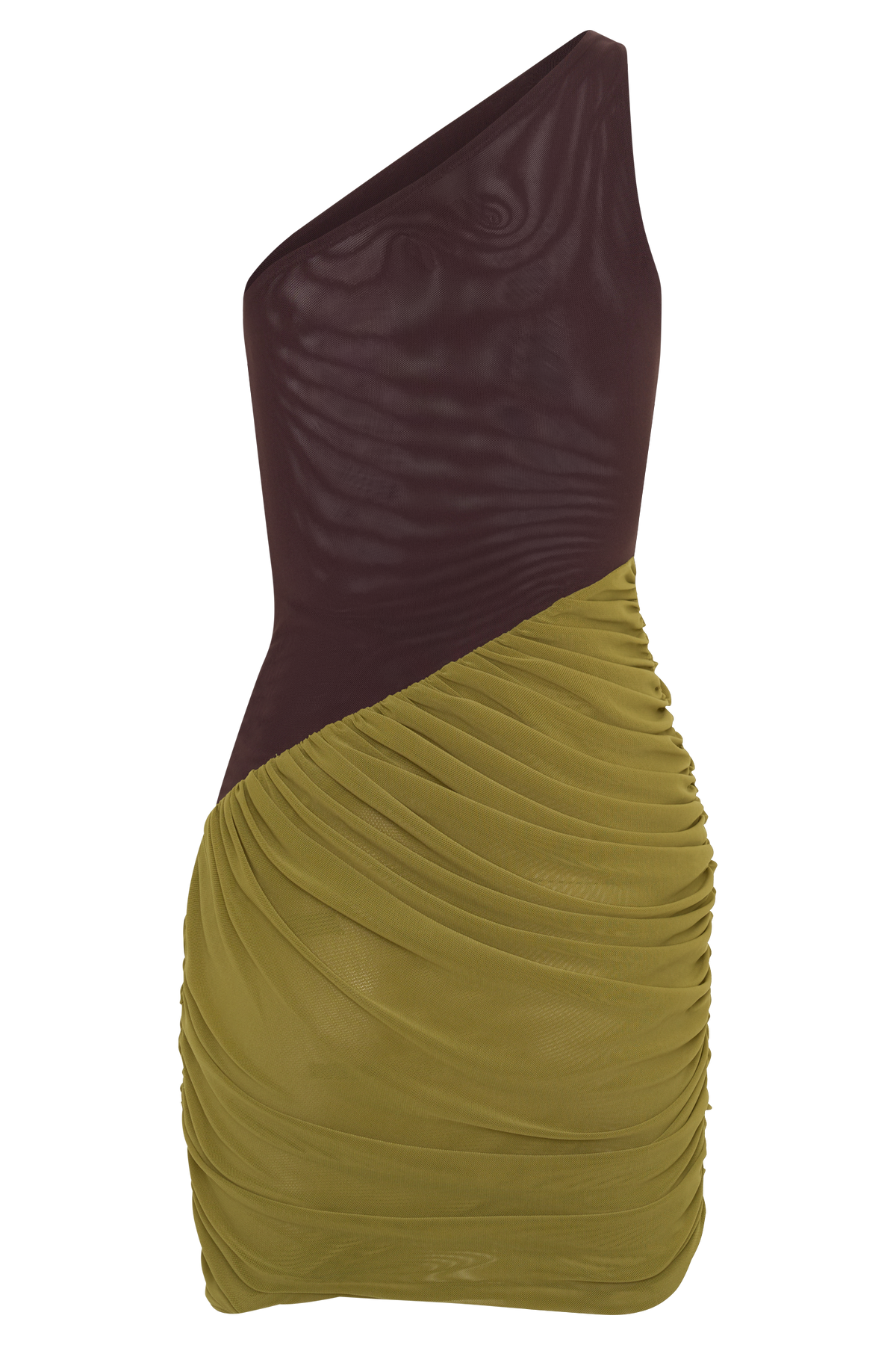 Halo Asymmetric Two Toned Mini Dress - Green/Chocolate #6
