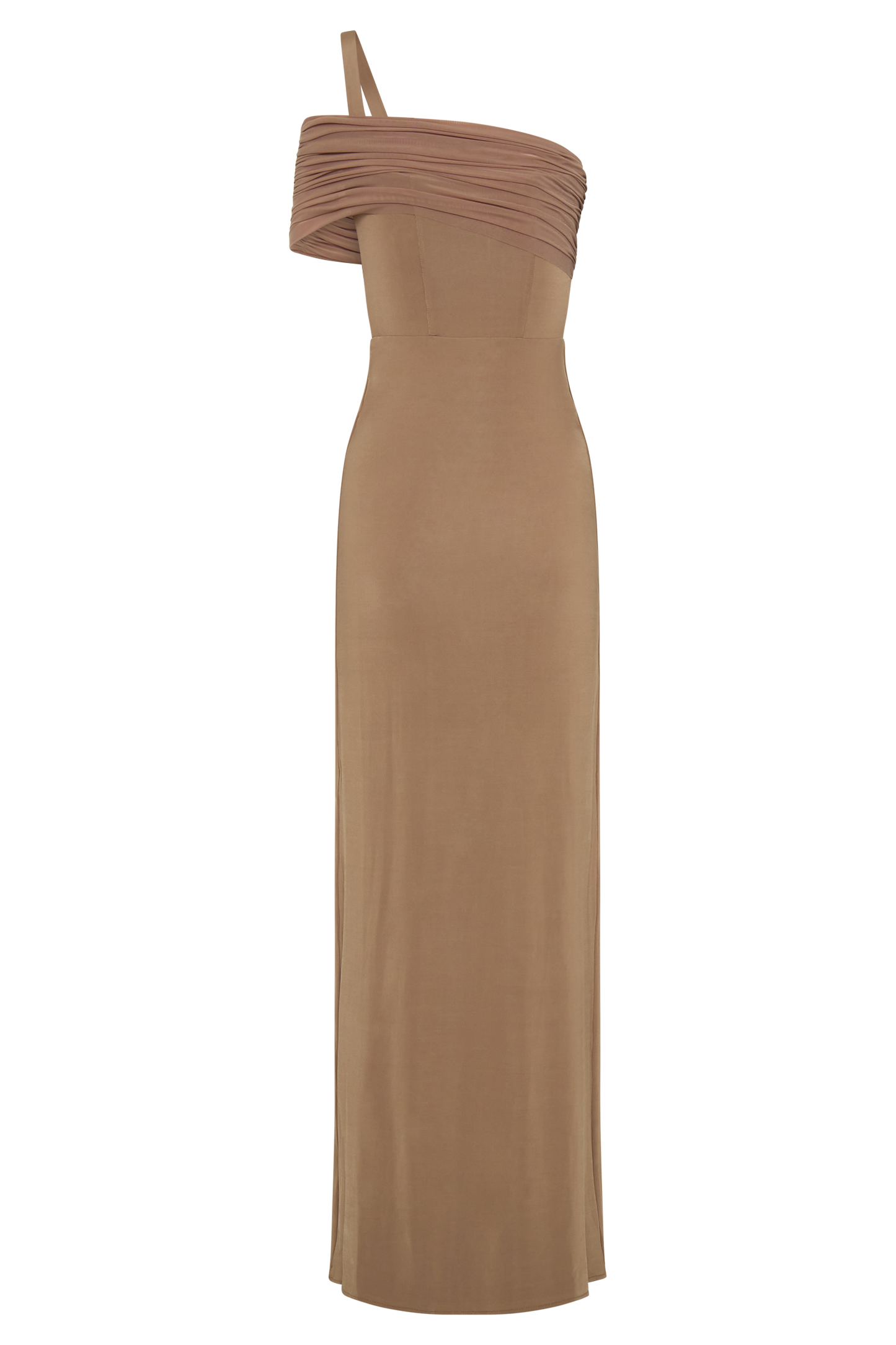 Hanh One Shoulder Mesh Maxi Dress - Tan