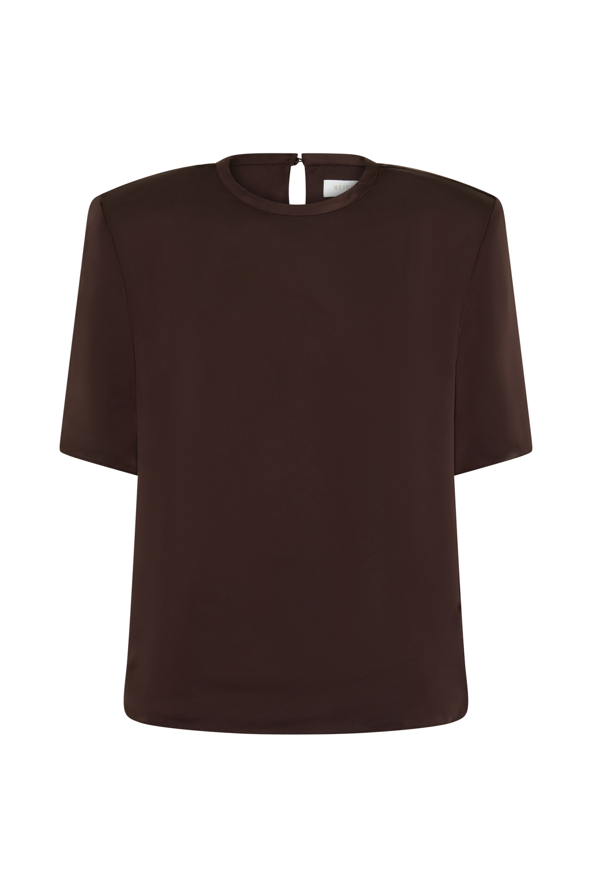 Harlyn Shoulder Pad Short Sleeve Satin Top - Dark Chocolate #11