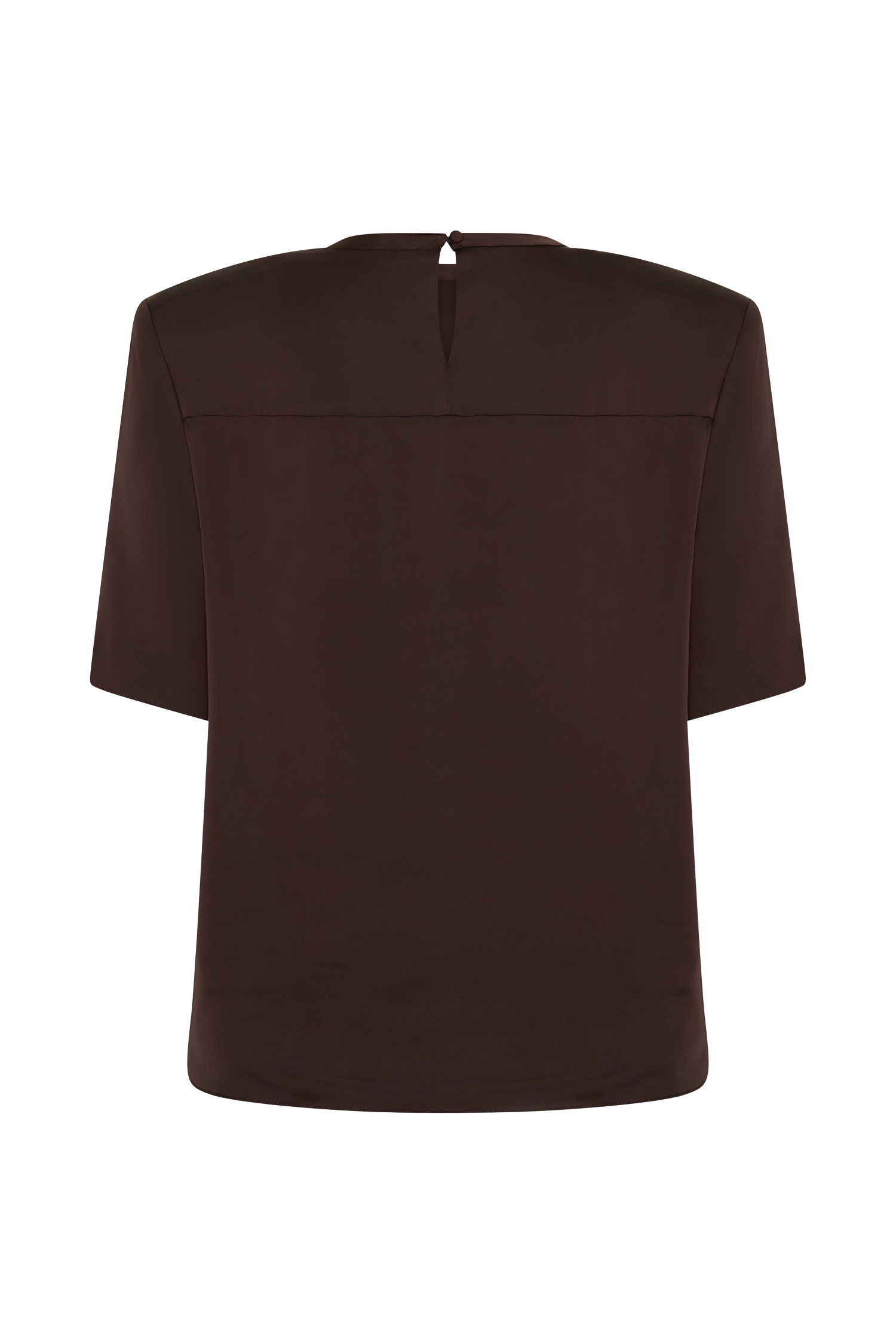 Harlyn Shoulder Pad Short Sleeve Satin Top - Dark Chocolate #10