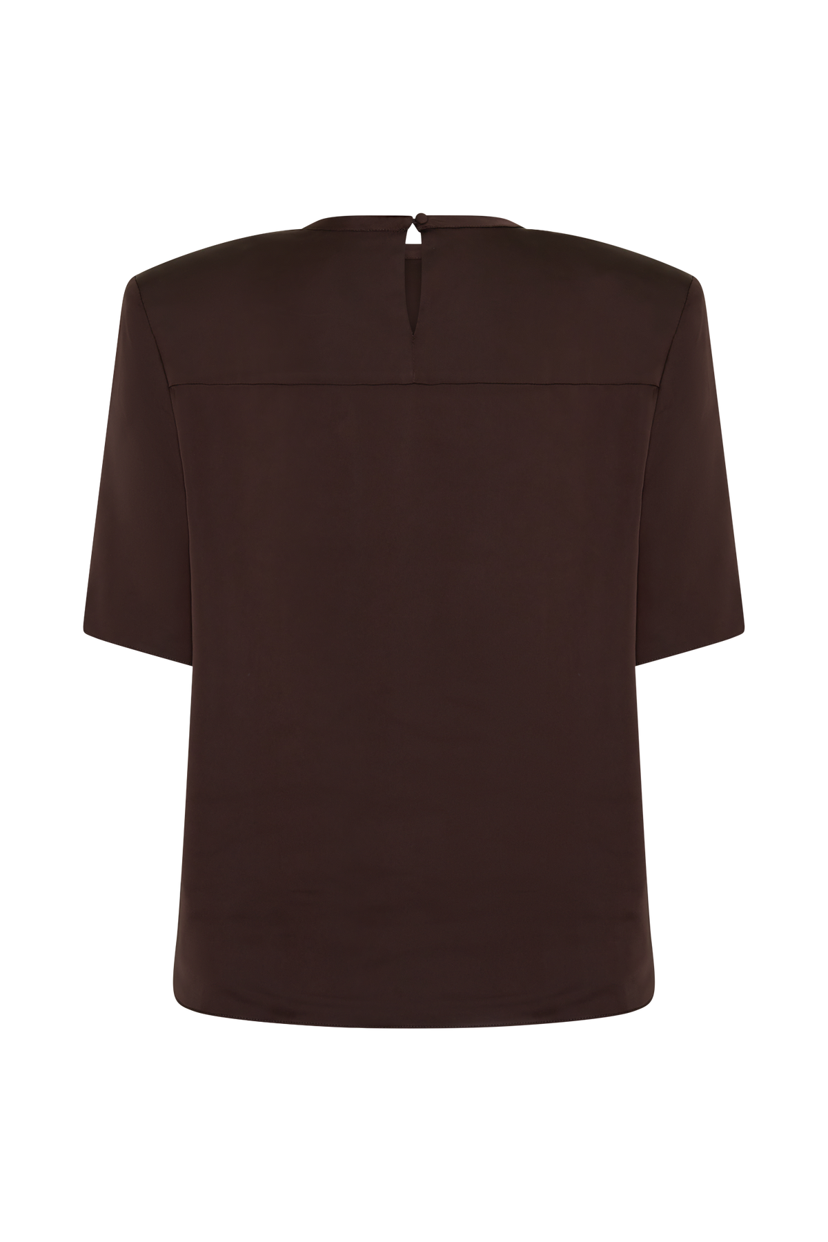 Harlyn Shoulder Pad Short Sleeve Satin Top - Dark Chocolate #10