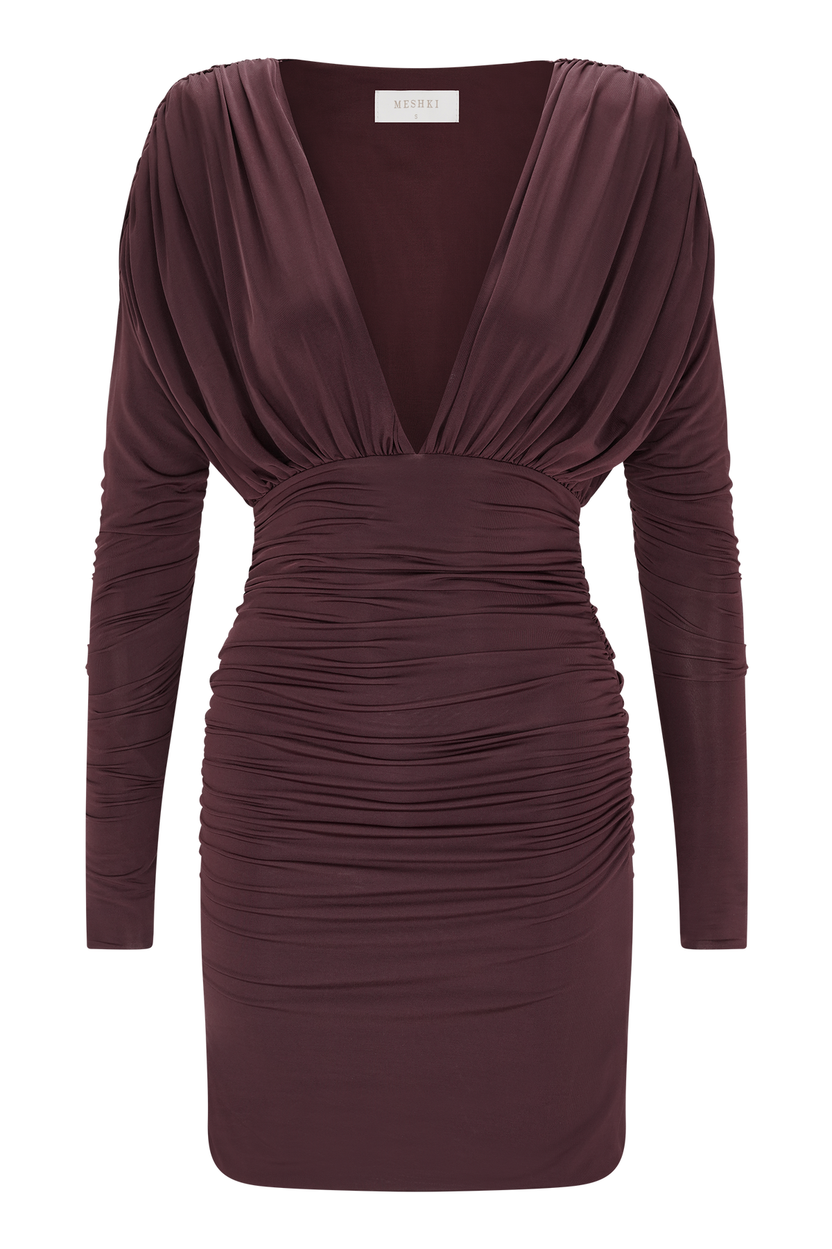 Hayden Long Sleeve Plunge Mini Dress - Burgundy #9