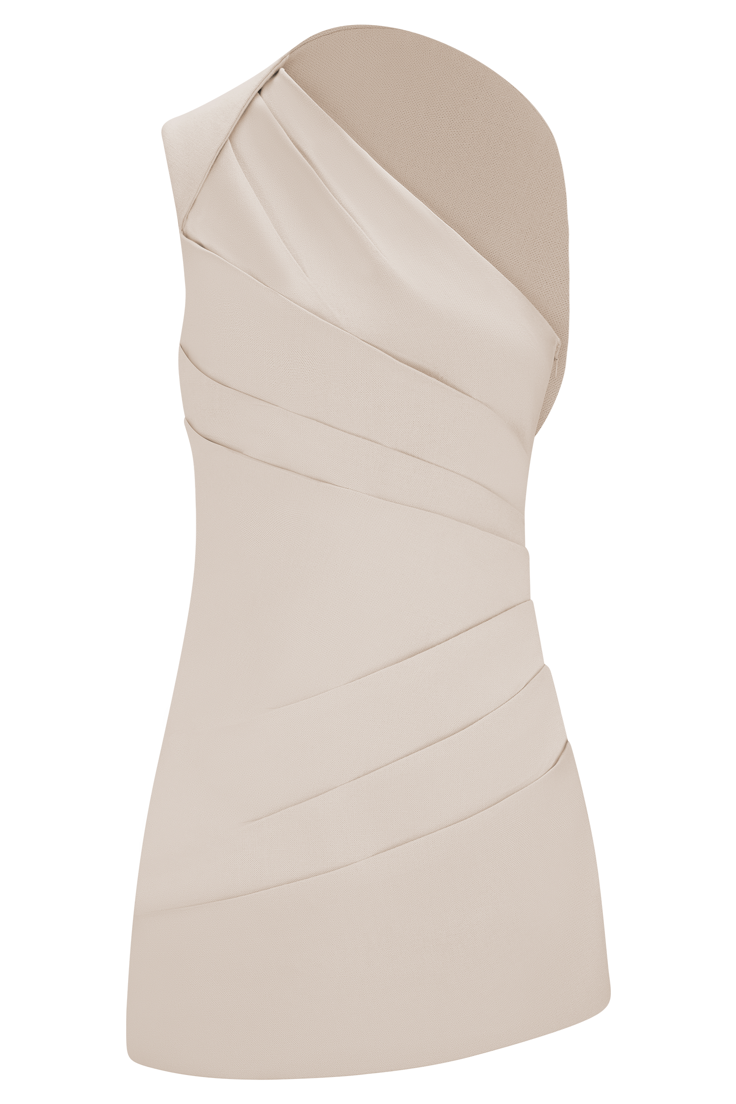 Helena One Shoulder Linen Mini Dress - Natural Beige #11