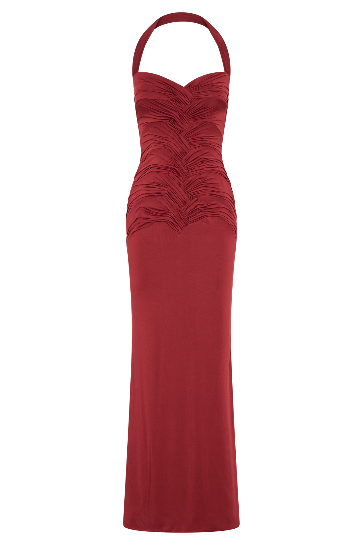 Hoai Gathered Slinky Halter Maxi Dress - Deep Red #11