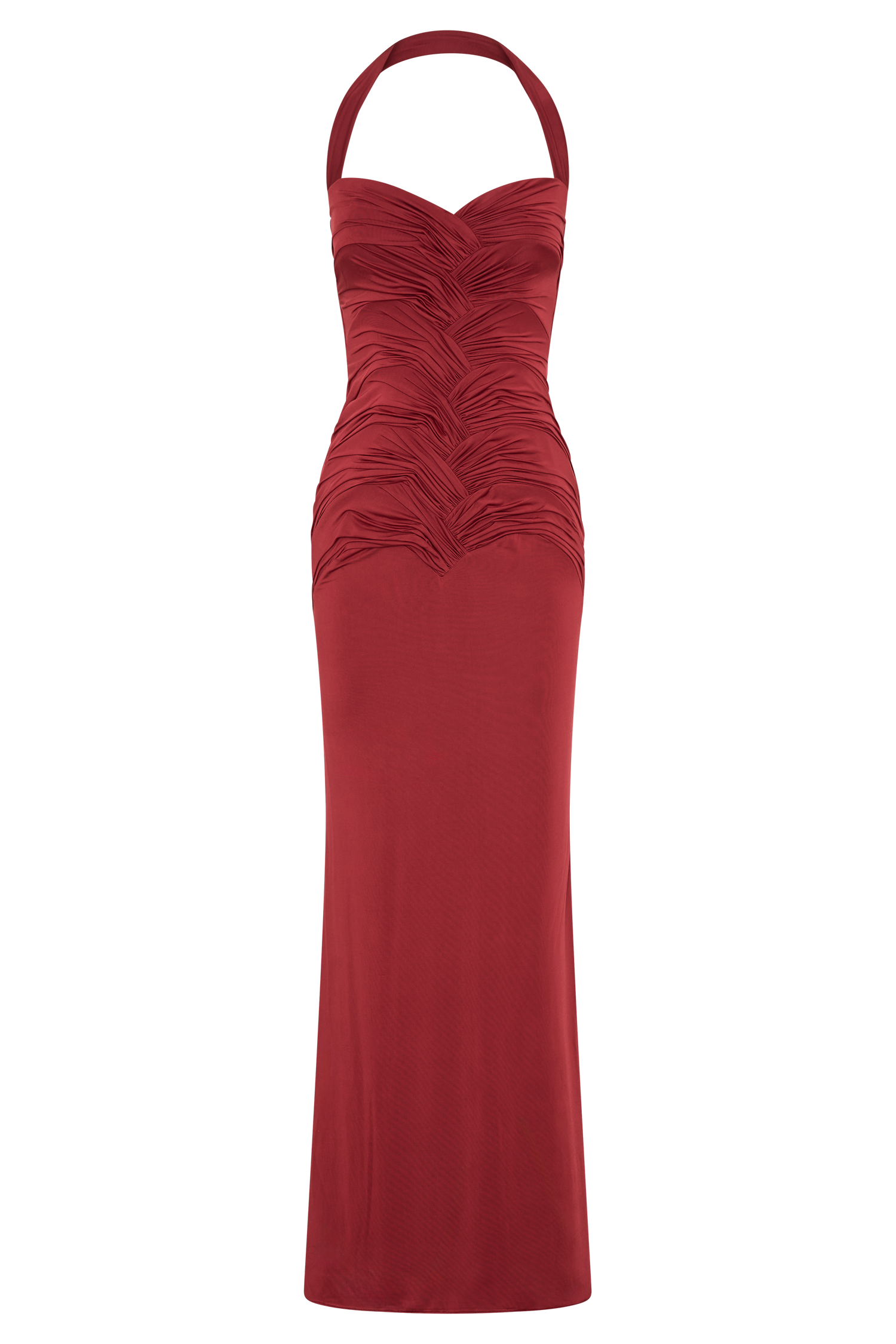 Hoai Gathered Slinky Halter Maxi Dress - Deep Red #12