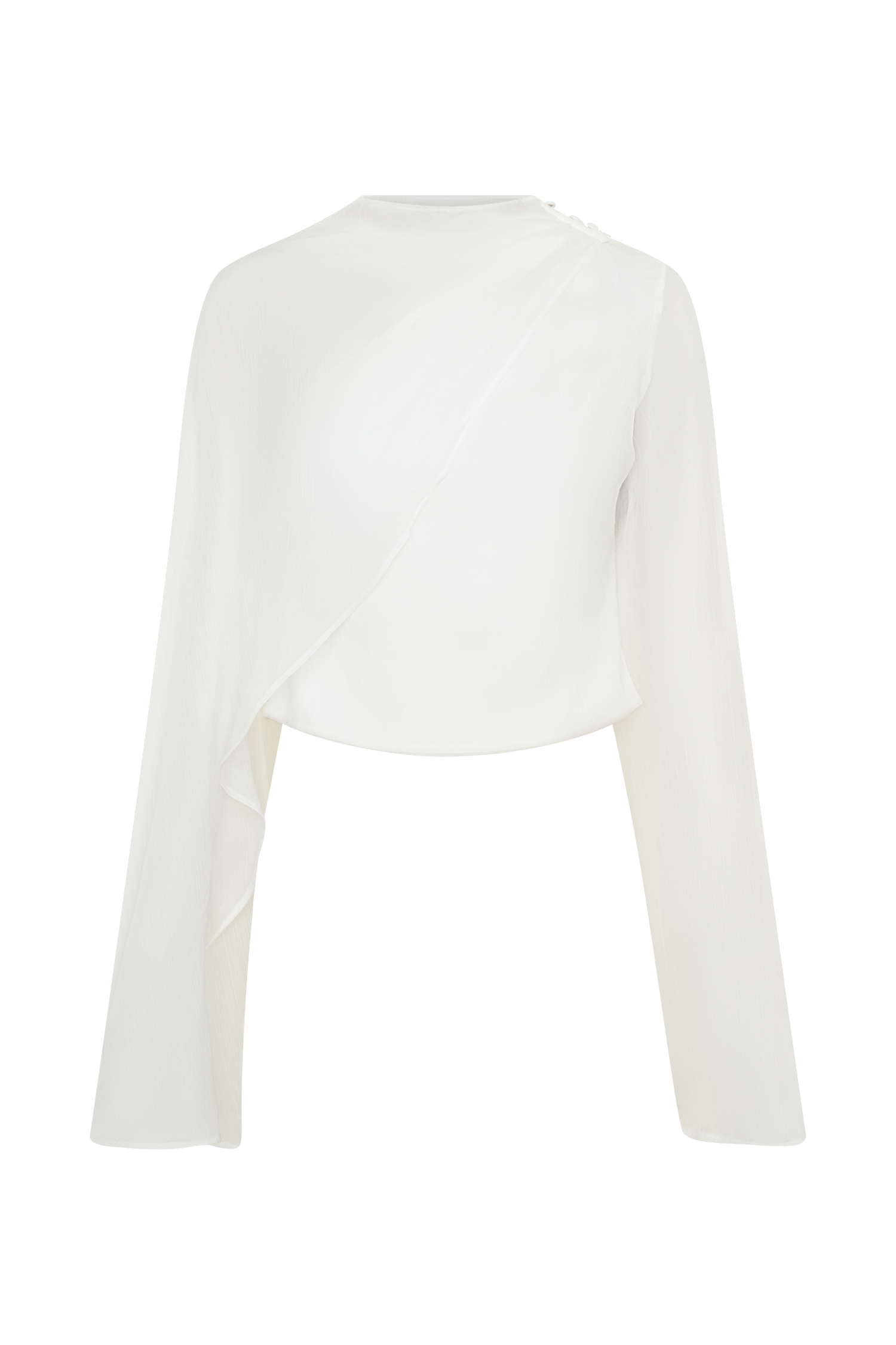 Ida Sheer Asymmetrical Long Sleeve Cape - White #9