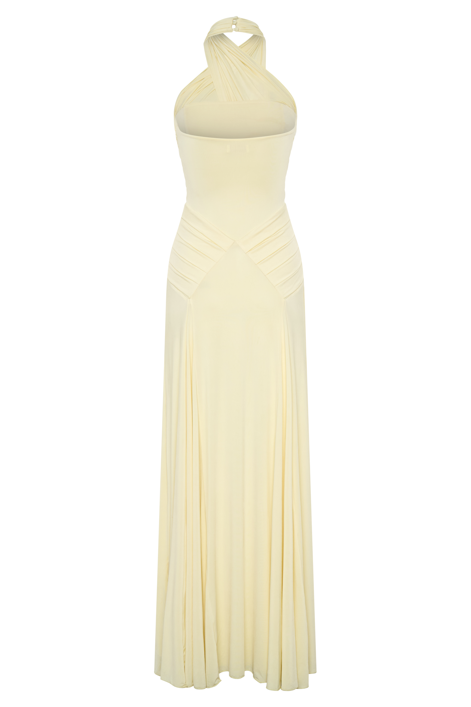 Indira Gathered Slinky Halter Maxi Dress - Lemon #7