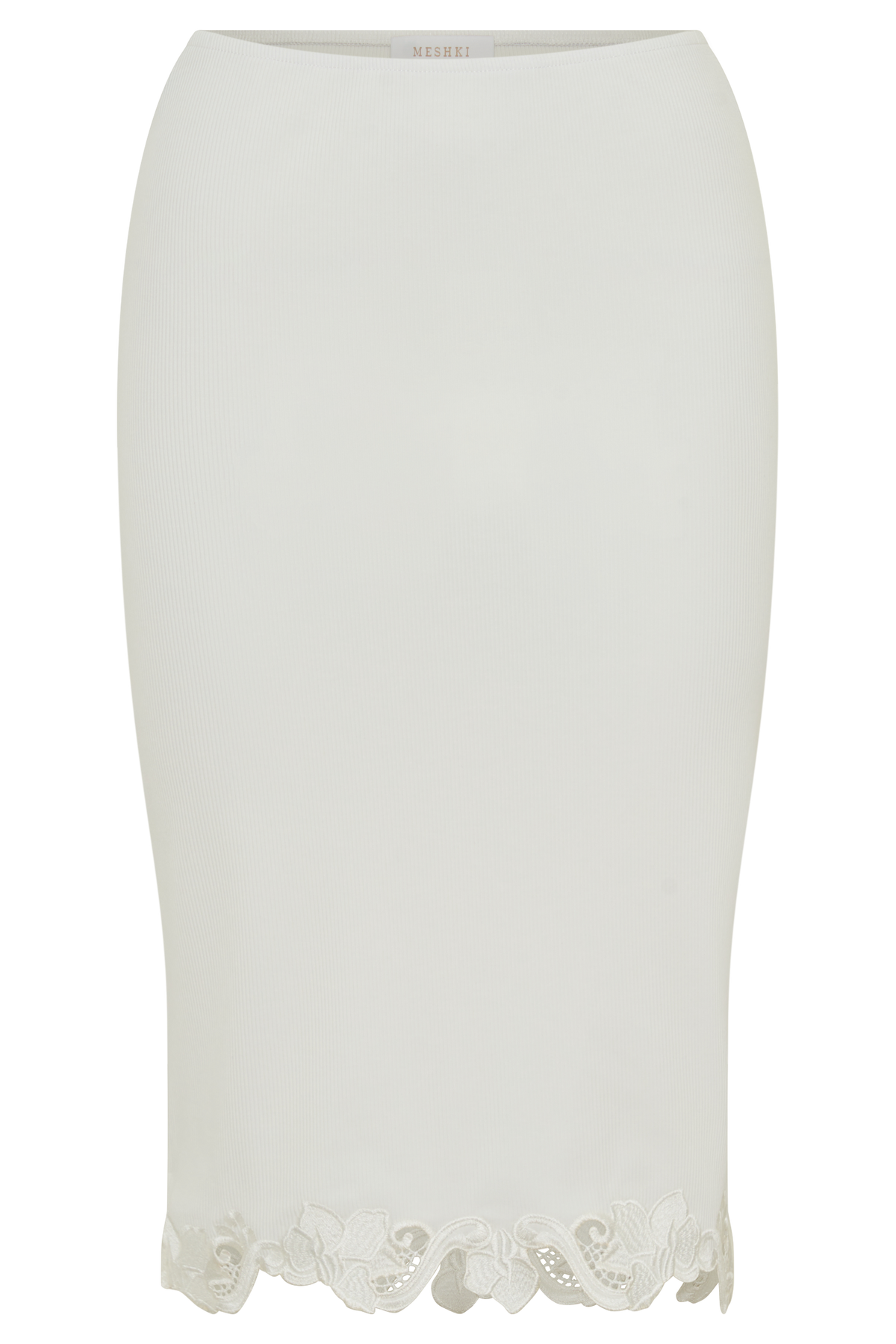 Jane Broiderie Ribbed Midi Skirt - White