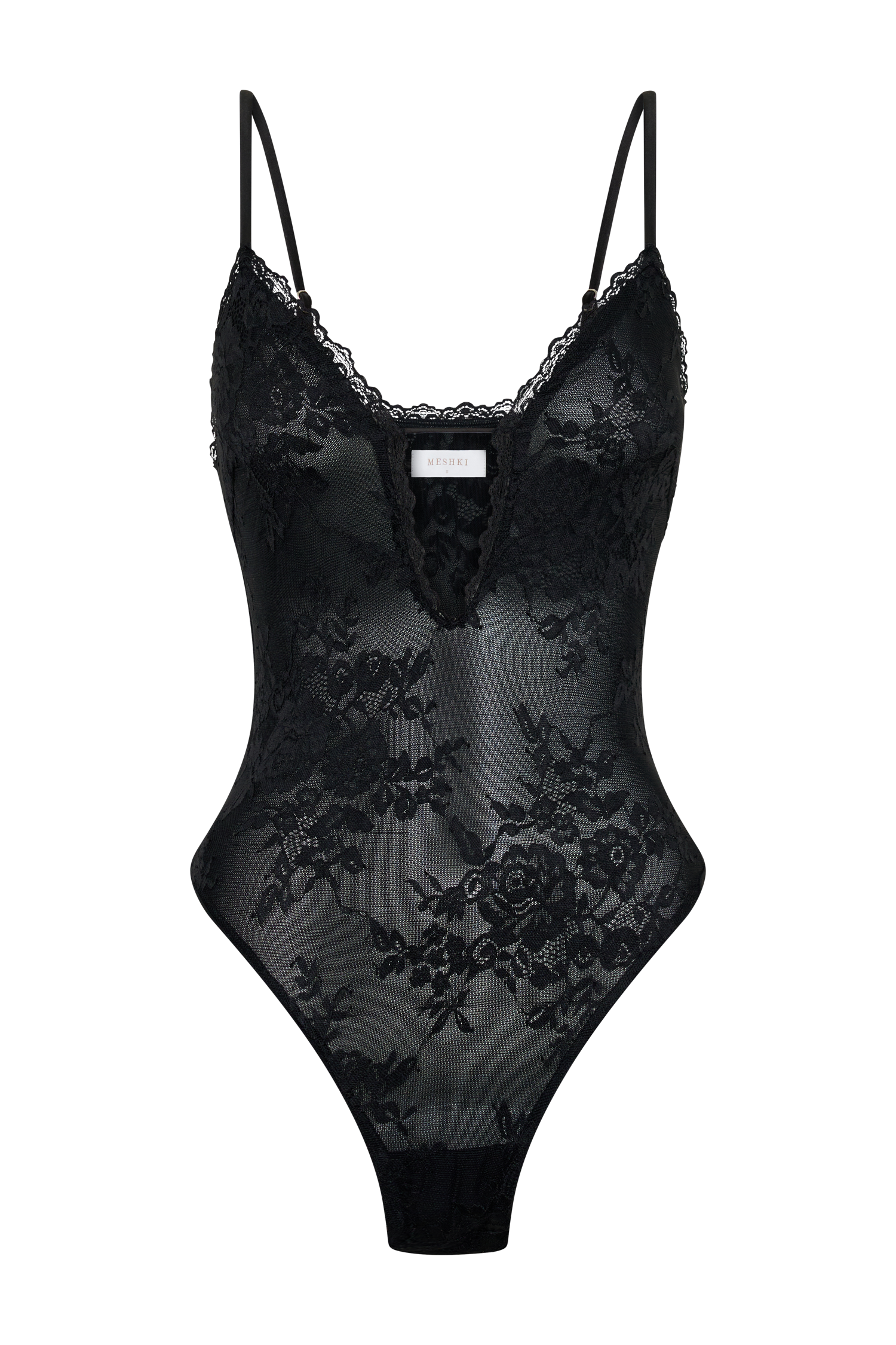 Jasper Sheer Plunge Lace Bodysuit - Black #7