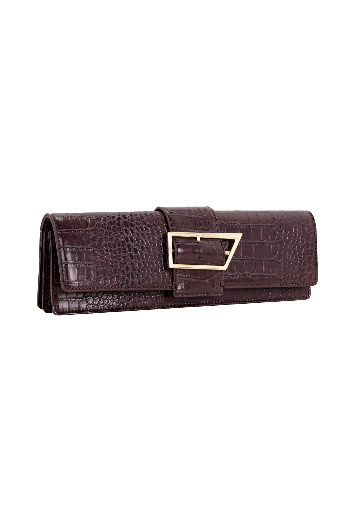 Jessica Faux Leather Crocodile Clutch - Burgundy