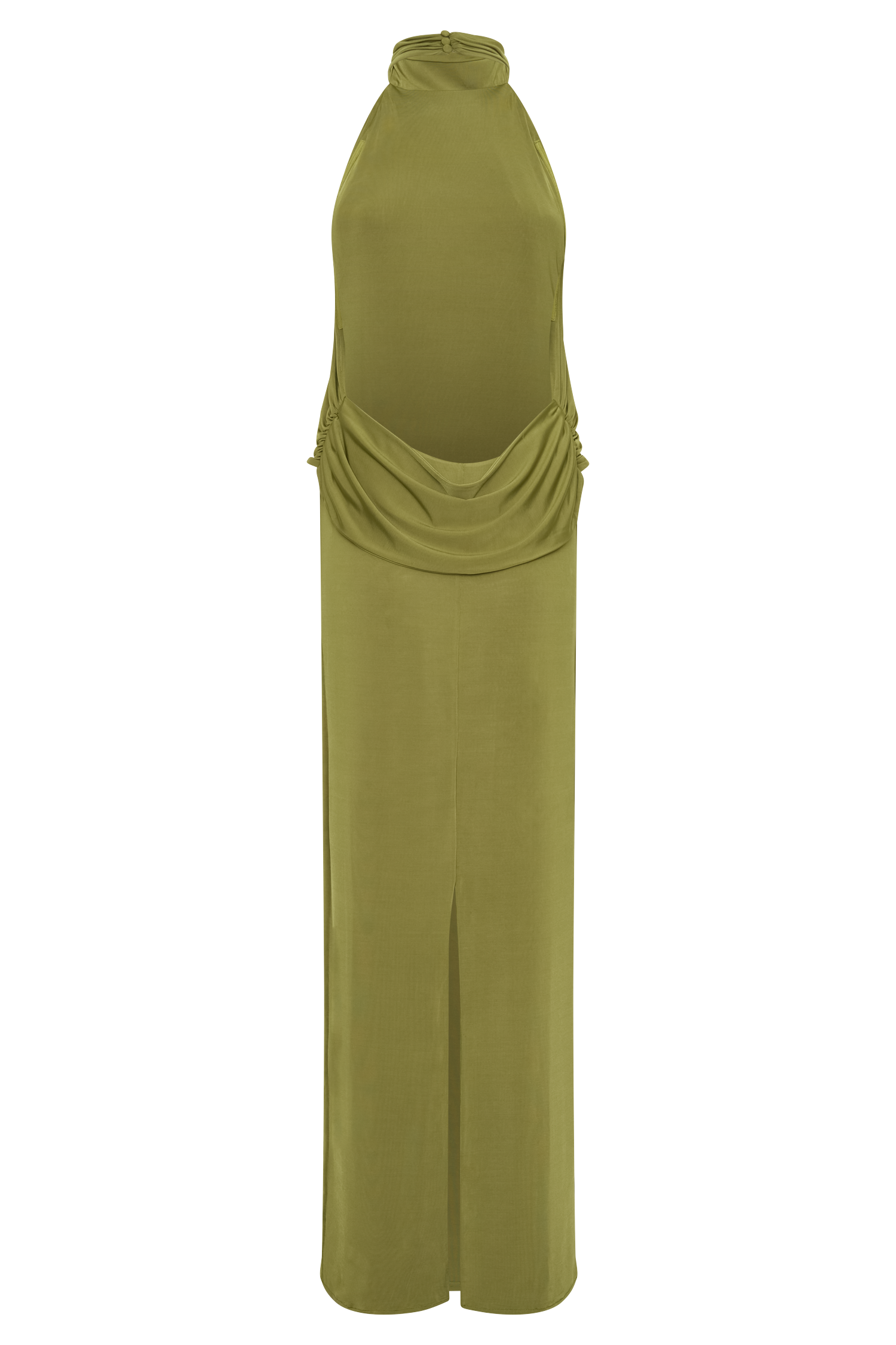 Joan Halter Neck Slinky Maxi Dress - Martini Olive #8