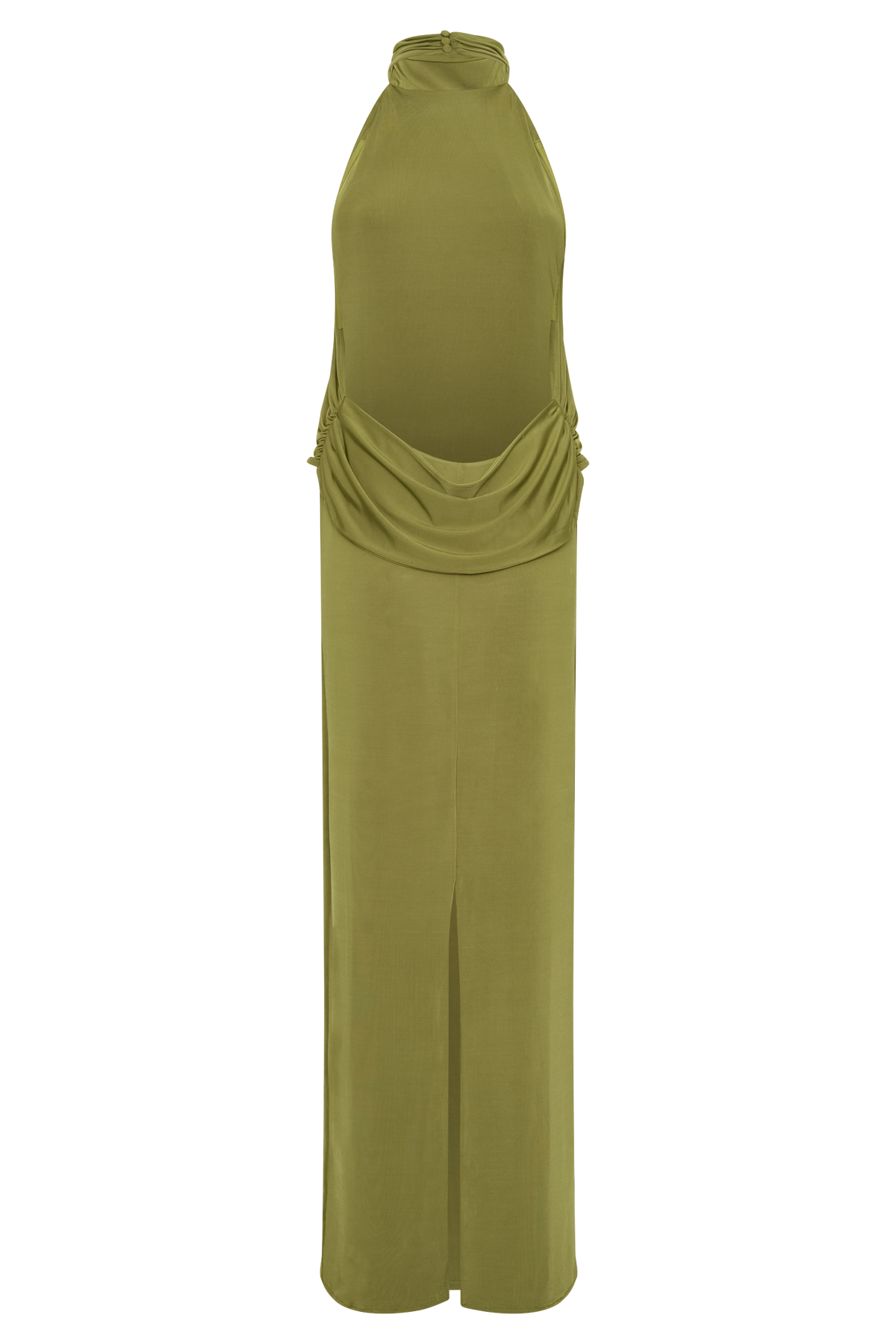 Joan Halter Neck Slinky Maxi Dress - Martini Olive #8