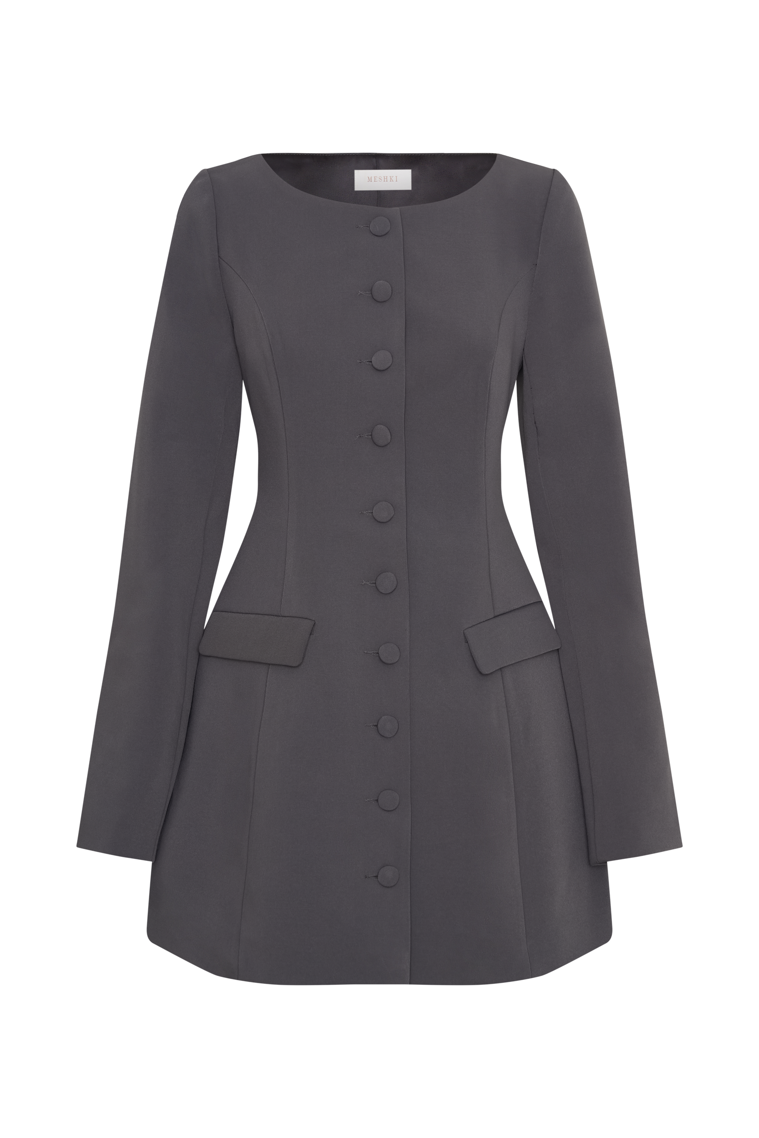 Jolie Boat Neck Suiting Mini Dress - Charcoal Grey #11