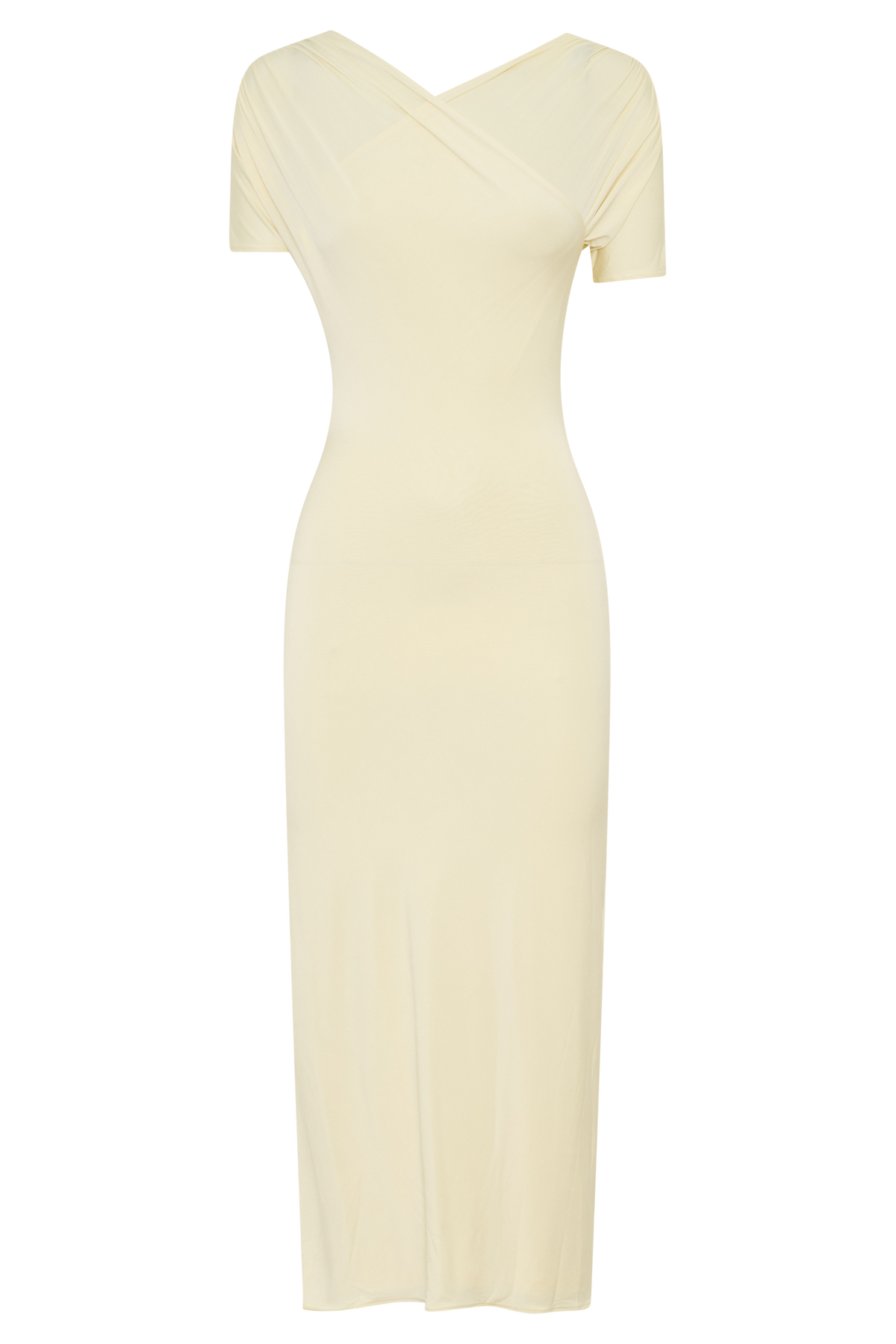 Junie Cross-Over Neck Slinky Maxi Dress - Lemon #8