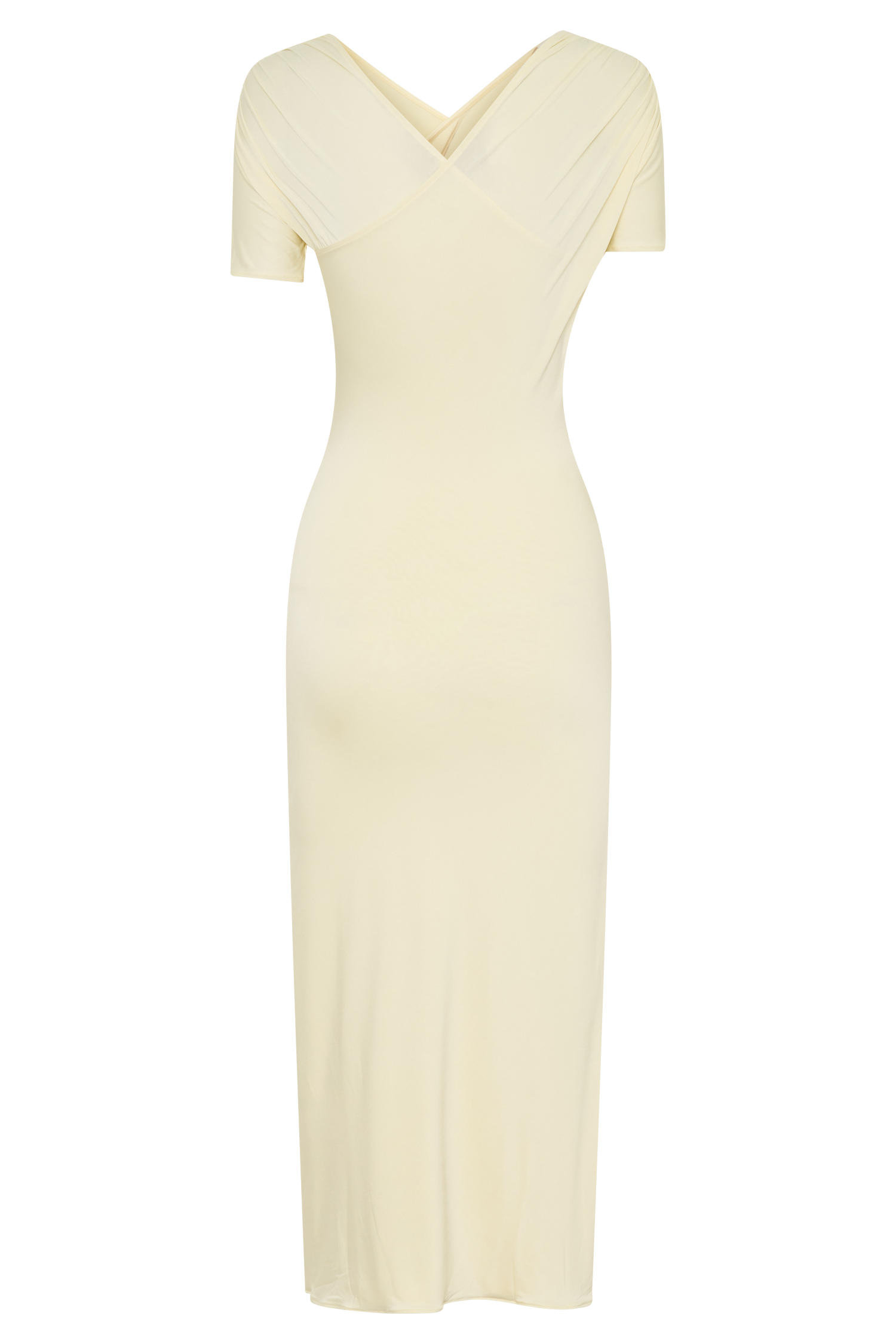 Junie Cross-Over Neck Slinky Maxi Dress - Lemon #7