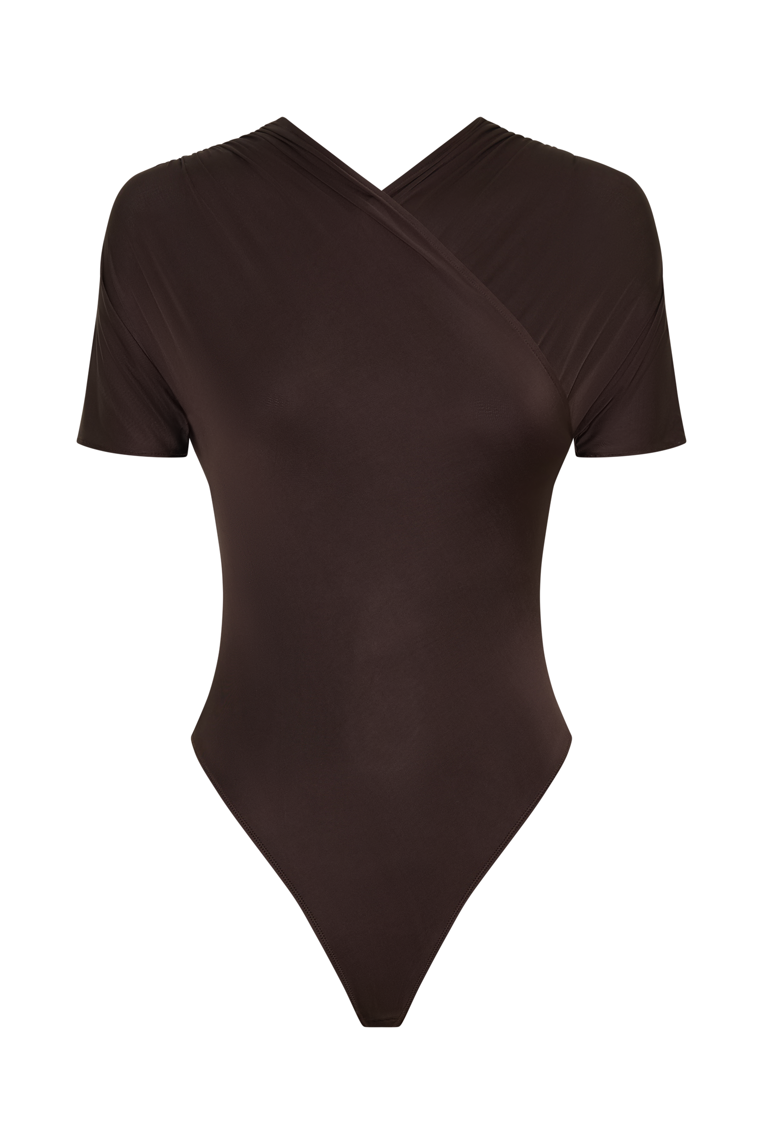 Junie Shortsleeve Cross-Over Bodysuit - Chocolate #12