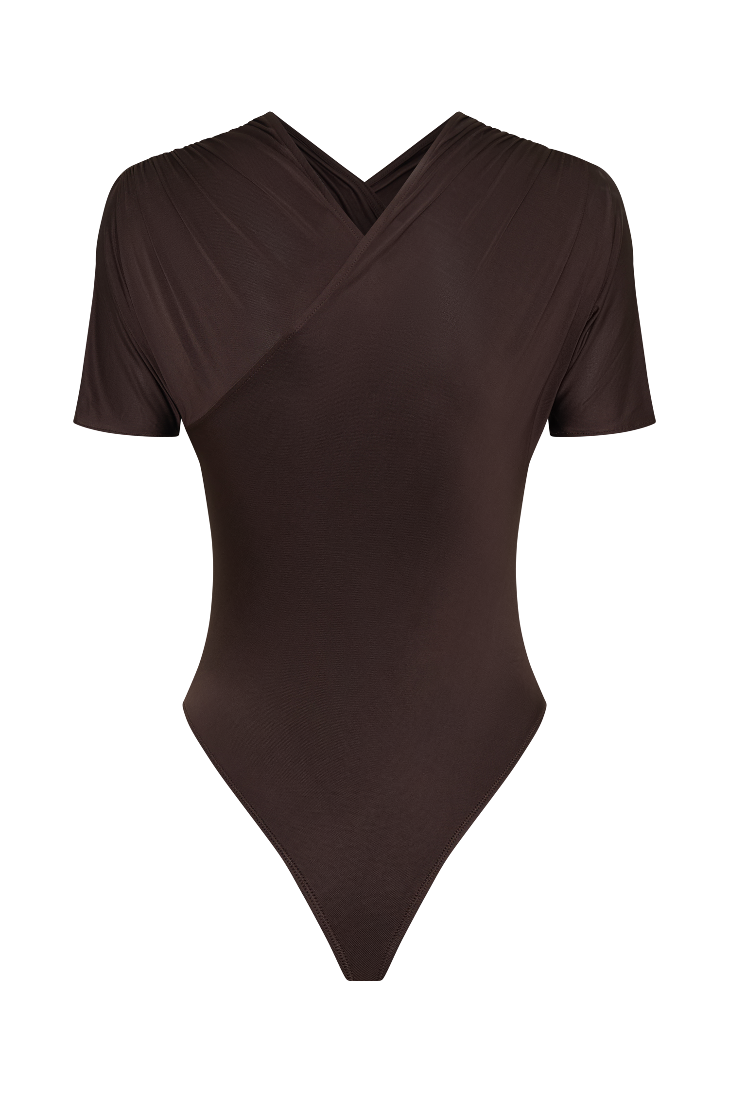 Junie Shortsleeve Cross-Over Bodysuit - Chocolate #11