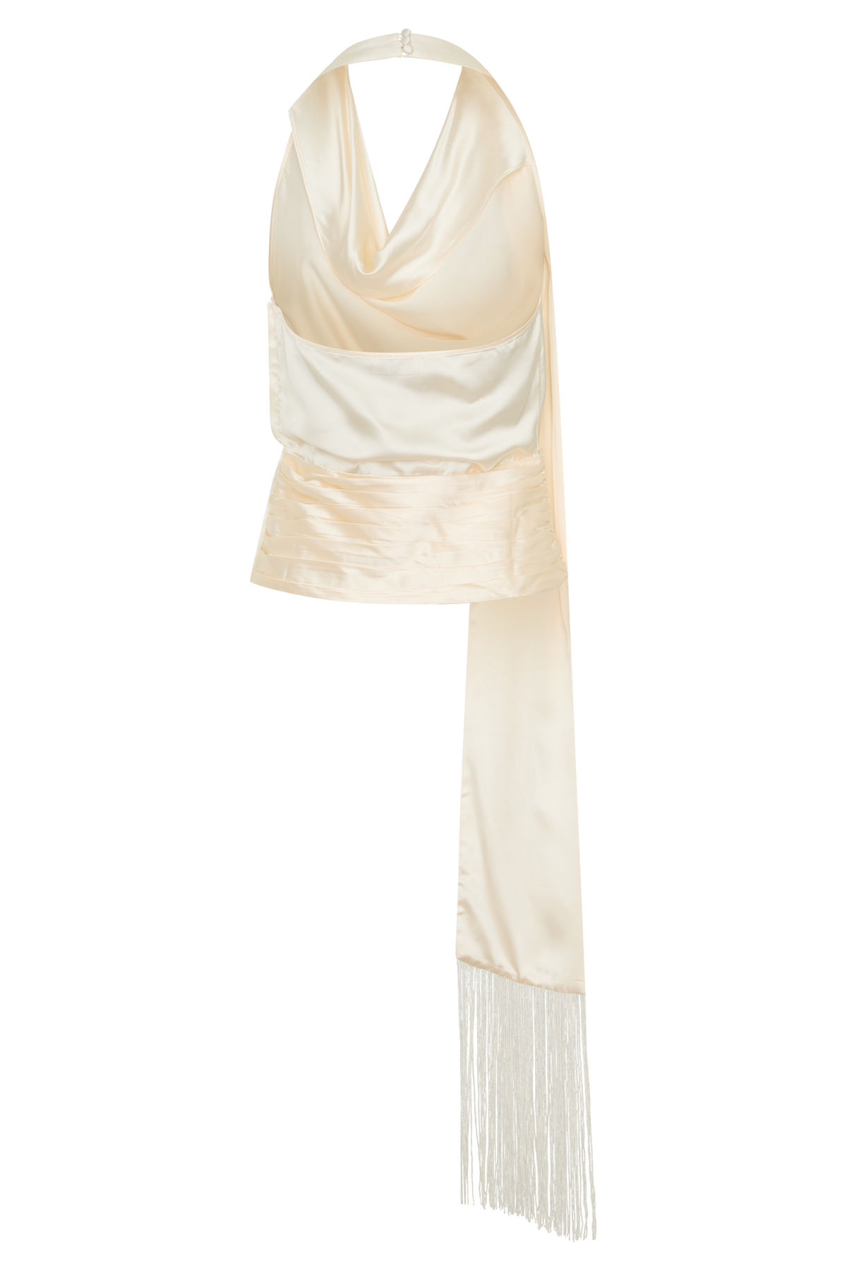 Keena Satin Top With Fringe Scarf - Ivory
