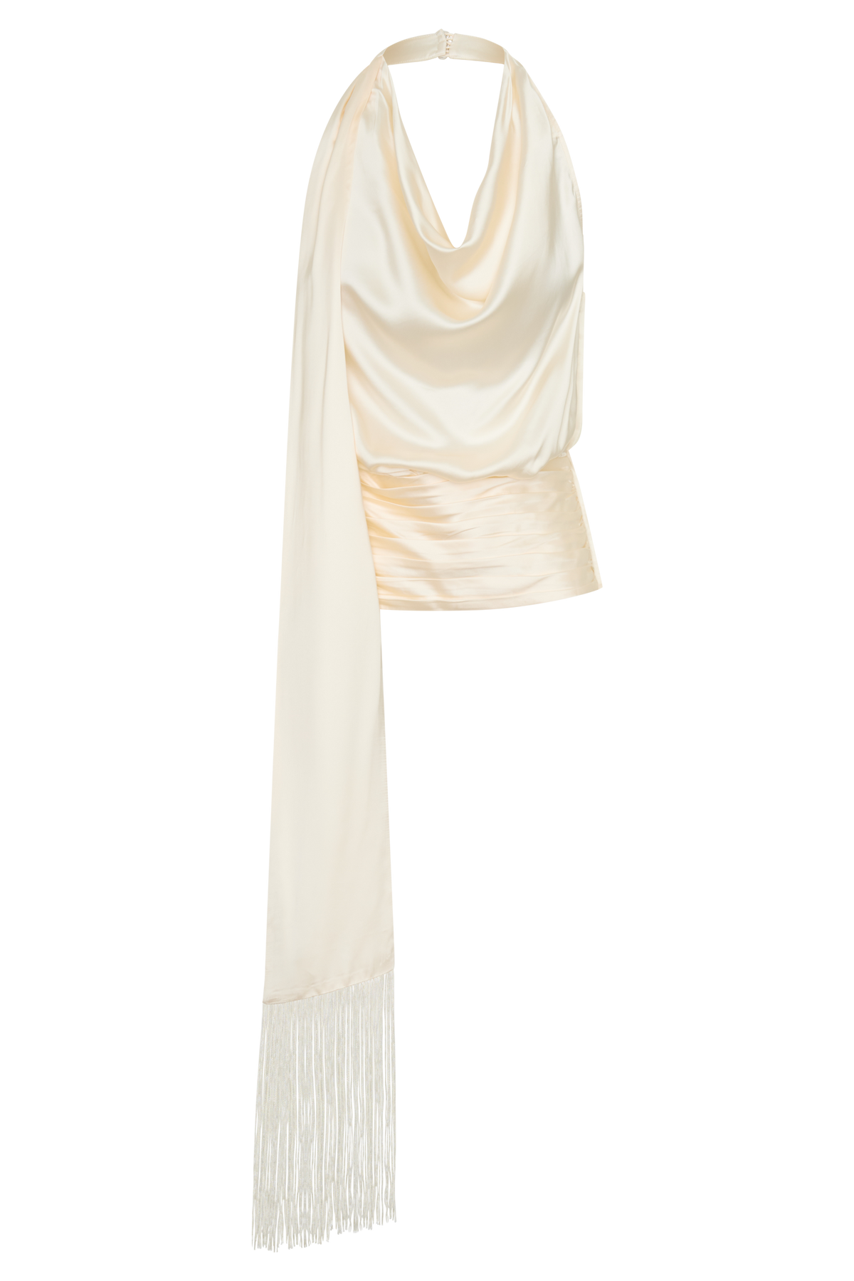 Keena Satin Top With Fringe Scarf - Ivory