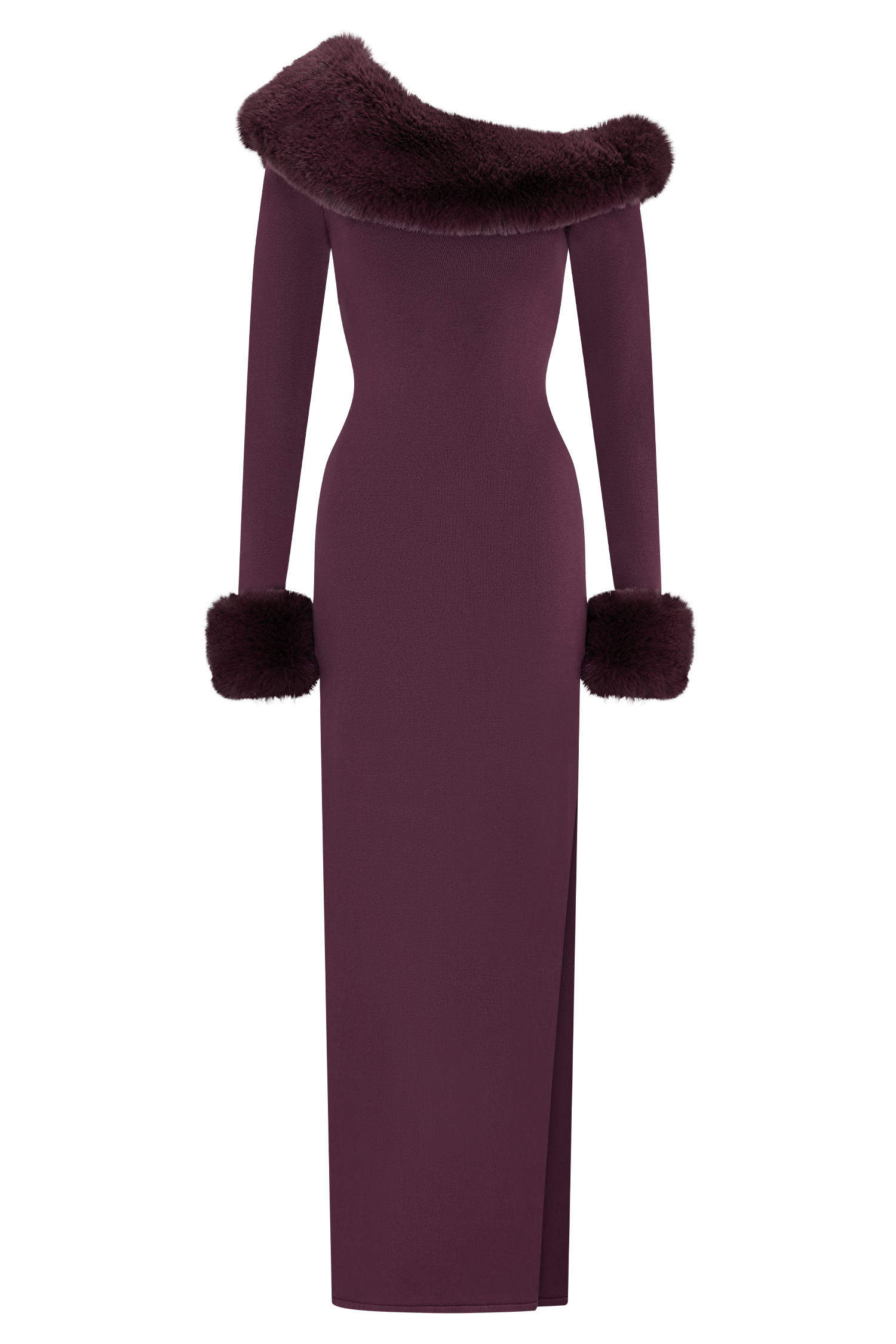 Karleigh Faux Fur Knit Maxi Dress - Plum | MESHKI UK Karleigh Faux Fur Knit Maxi Dress - Plum | MESHKI UK