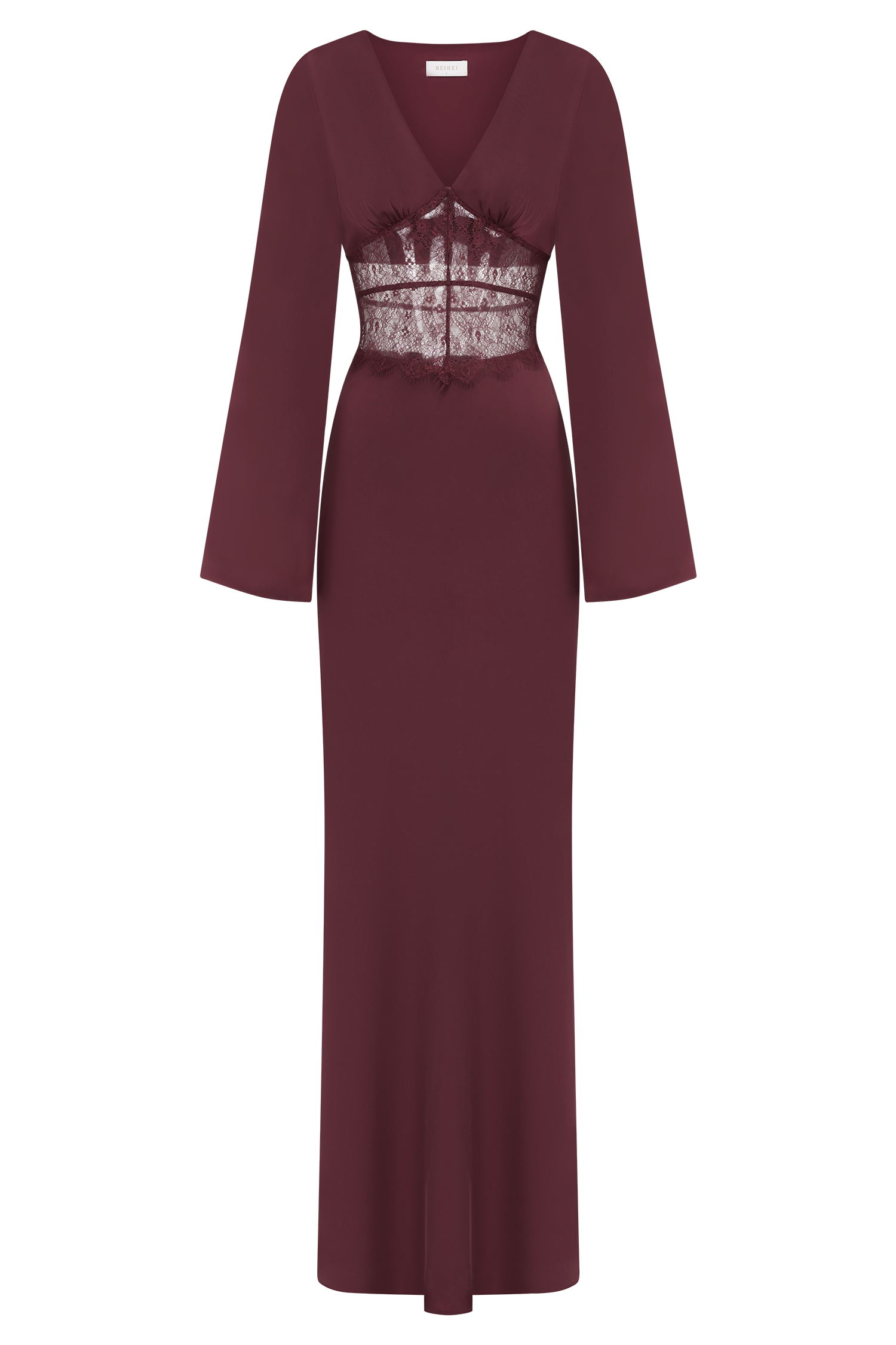 Kaya Long Sleeve Satin And Mesh Maxi Dress - Wine #8