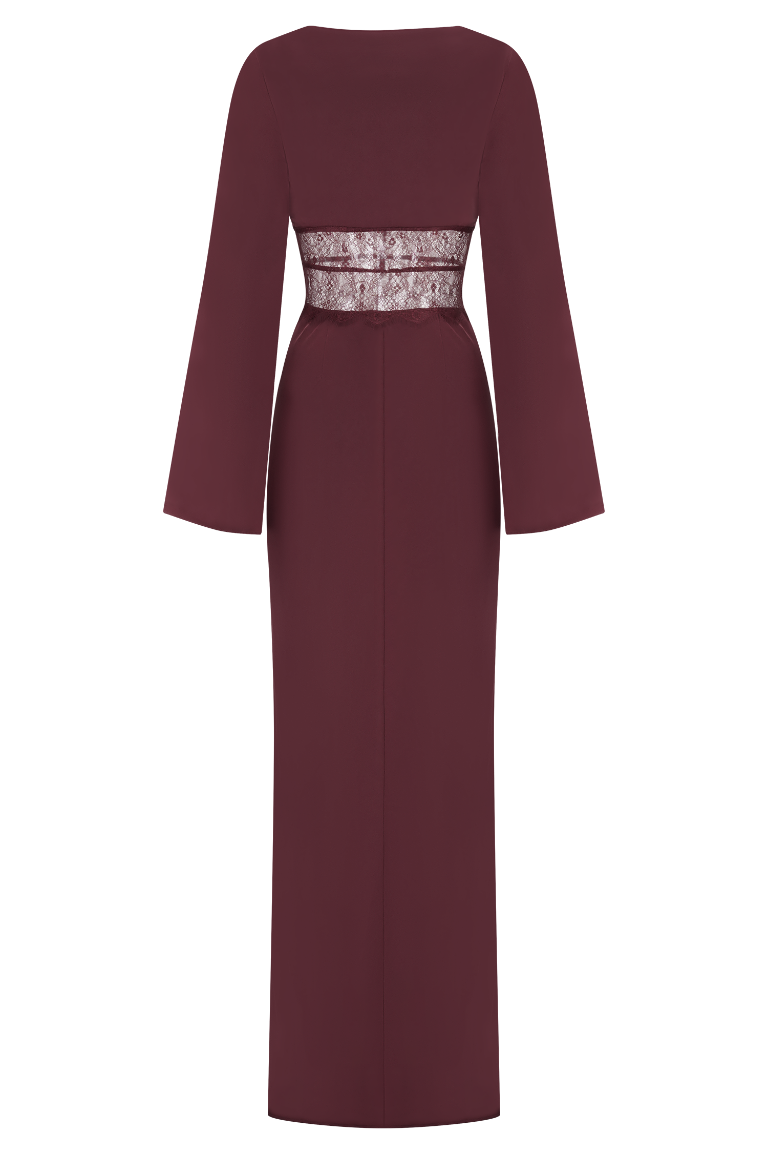 Kaya Long Sleeve Satin And Mesh Maxi Dress - Wine #7