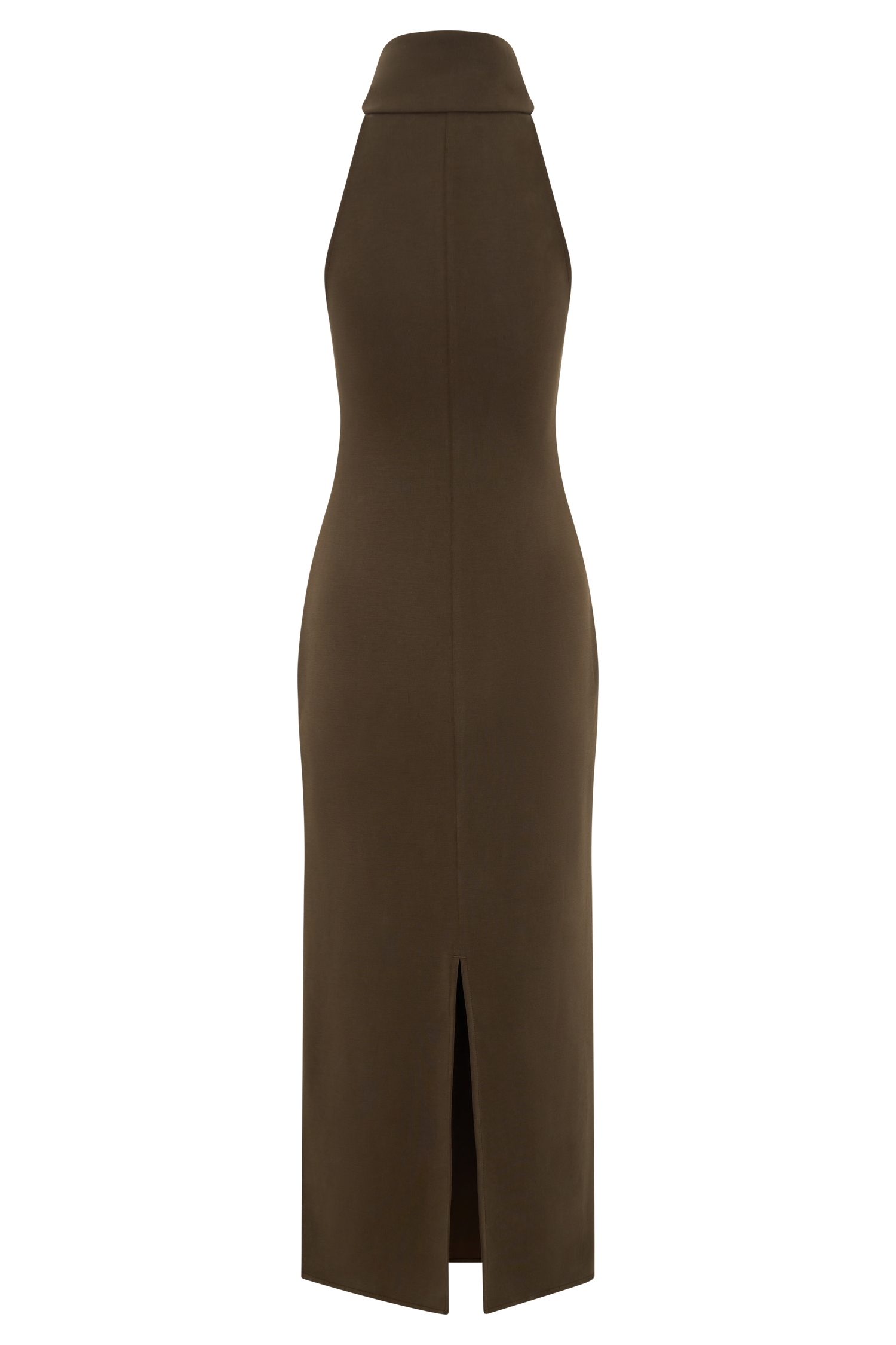 Kennedy High Neck Midi Dress - Chocolate | MESHKI UK Kennedy High Neck Midi Dress - Chocolate | MESHKI UK