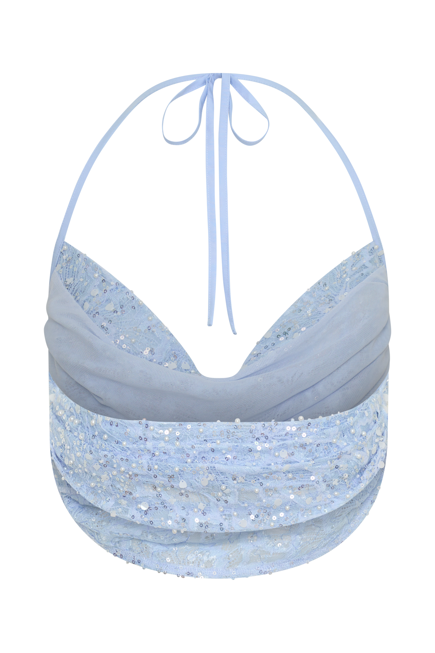 Kiara Pearl Beaded Cowl Crop Top - Powder Blue #8