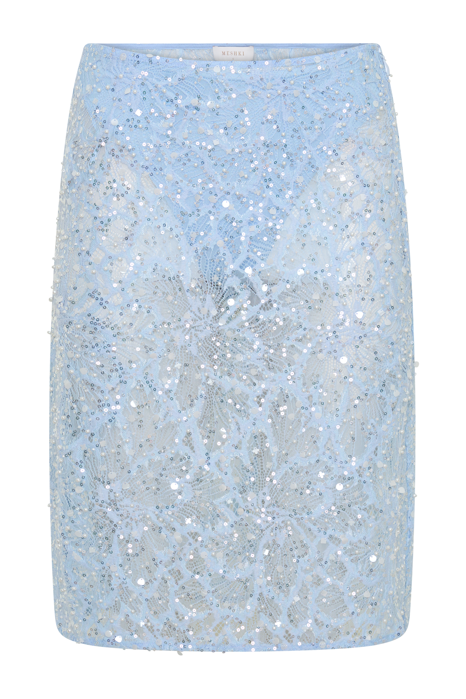 Kiara Pearl Beaded Midi Skirt - Powder Blue #9