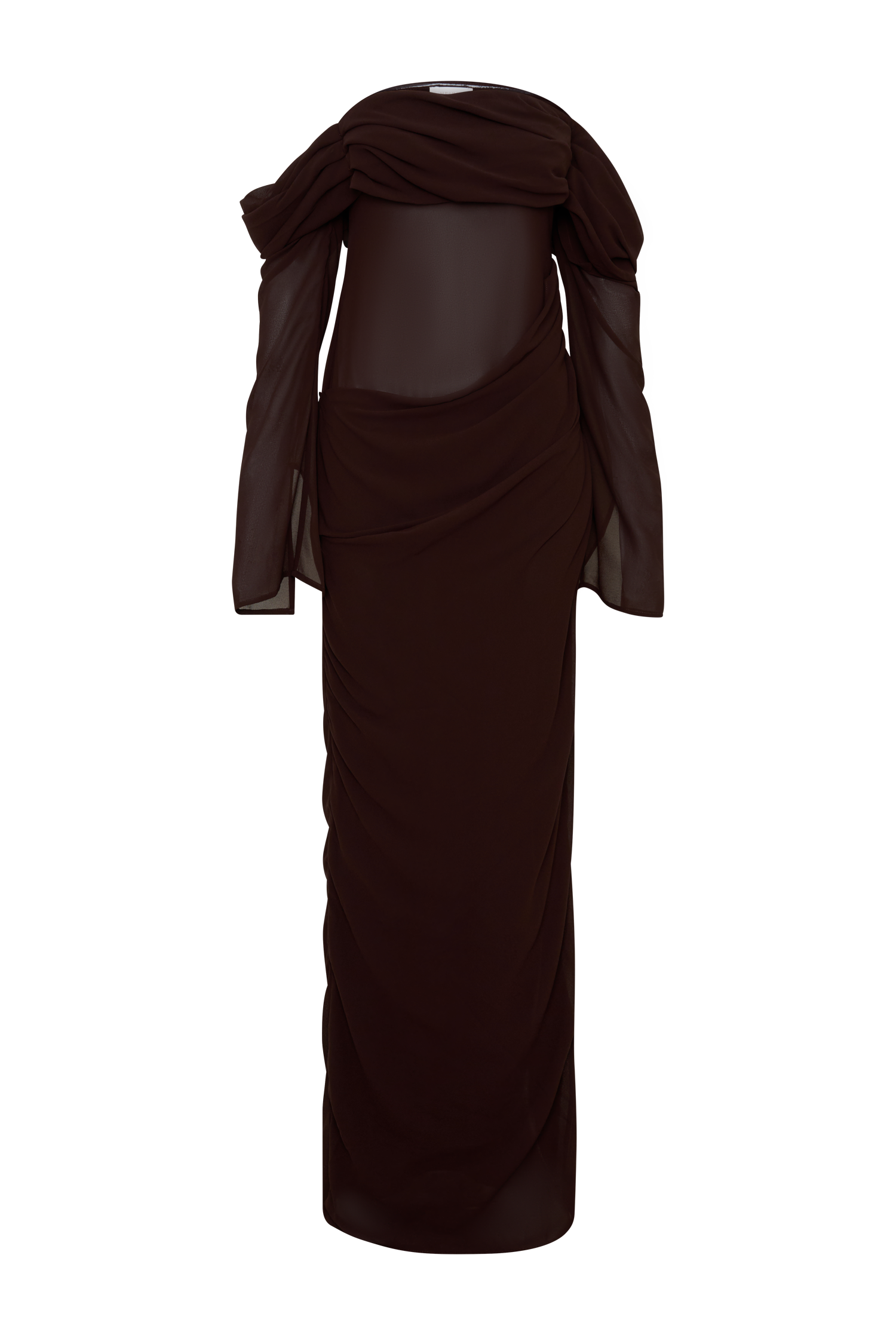 Kirsten Off Shoulder Chiffon Maxi Dress - Cacao Brown #7