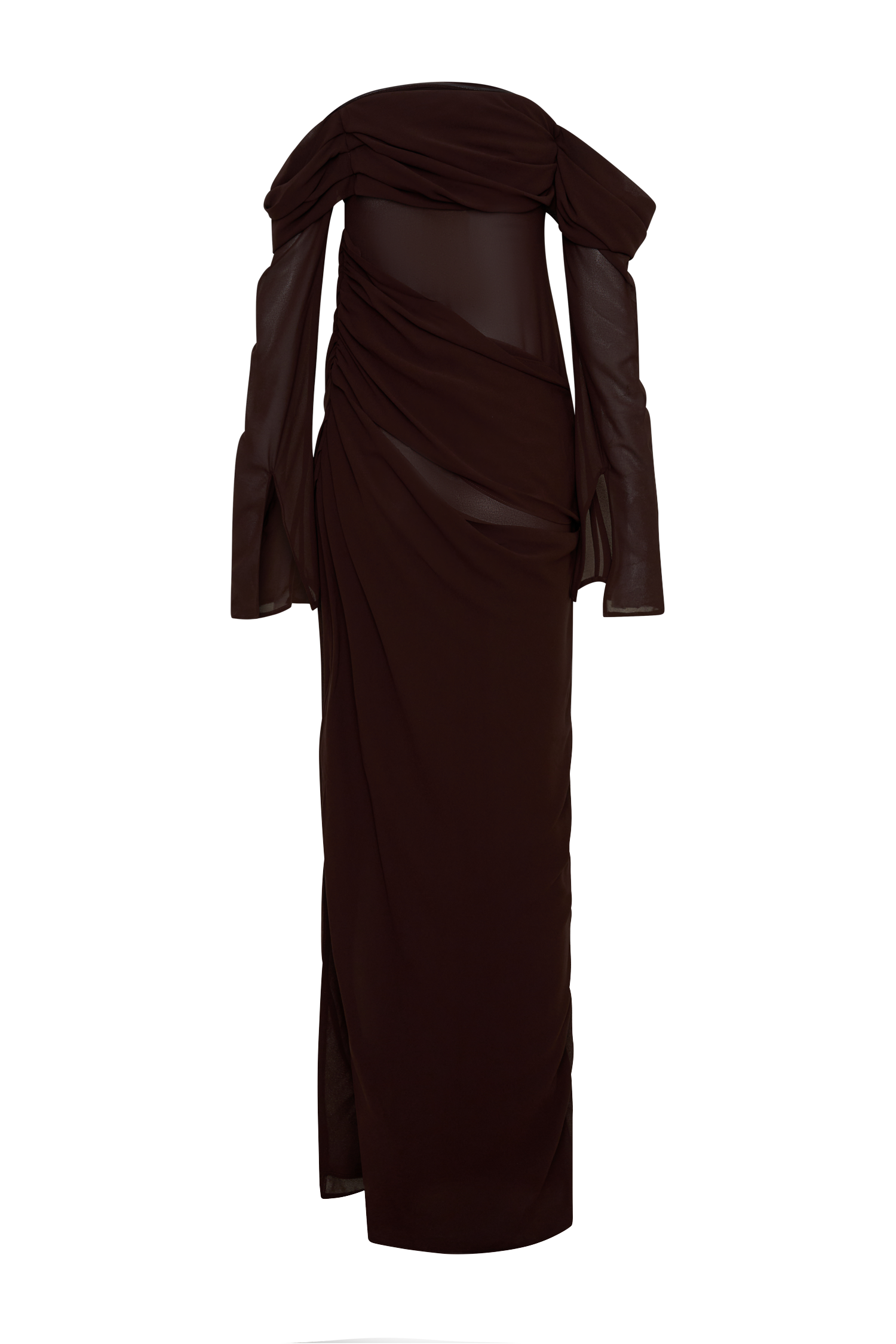 Kirsten Off Shoulder Chiffon Maxi Dress - Cacao Brown #6
