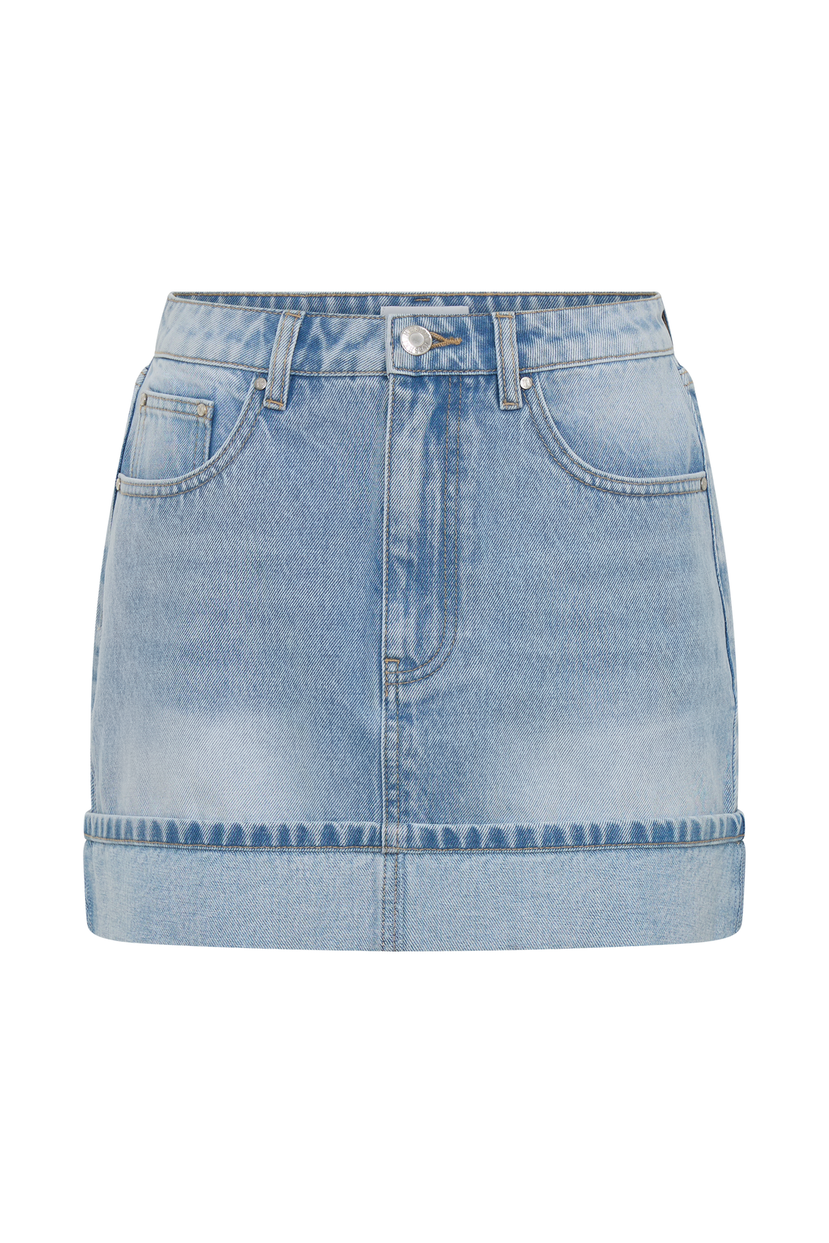 Lakoda Cuffed Denim Mini Skirt - Washed Light Blue #8