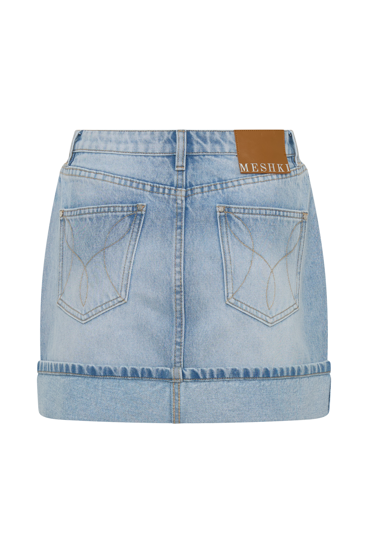 Lakoda Cuffed Denim Mini Skirt - Washed Light Blue #9