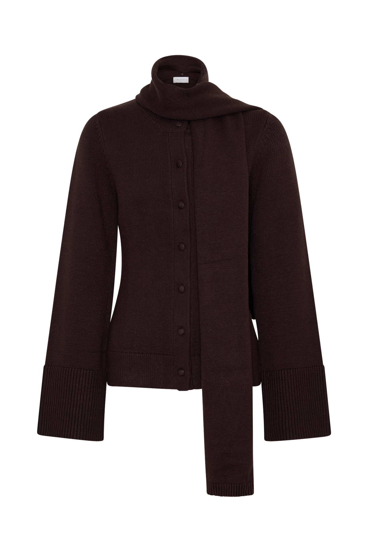 Lara Knit Cardigan With Scarf - Chocolate #7
