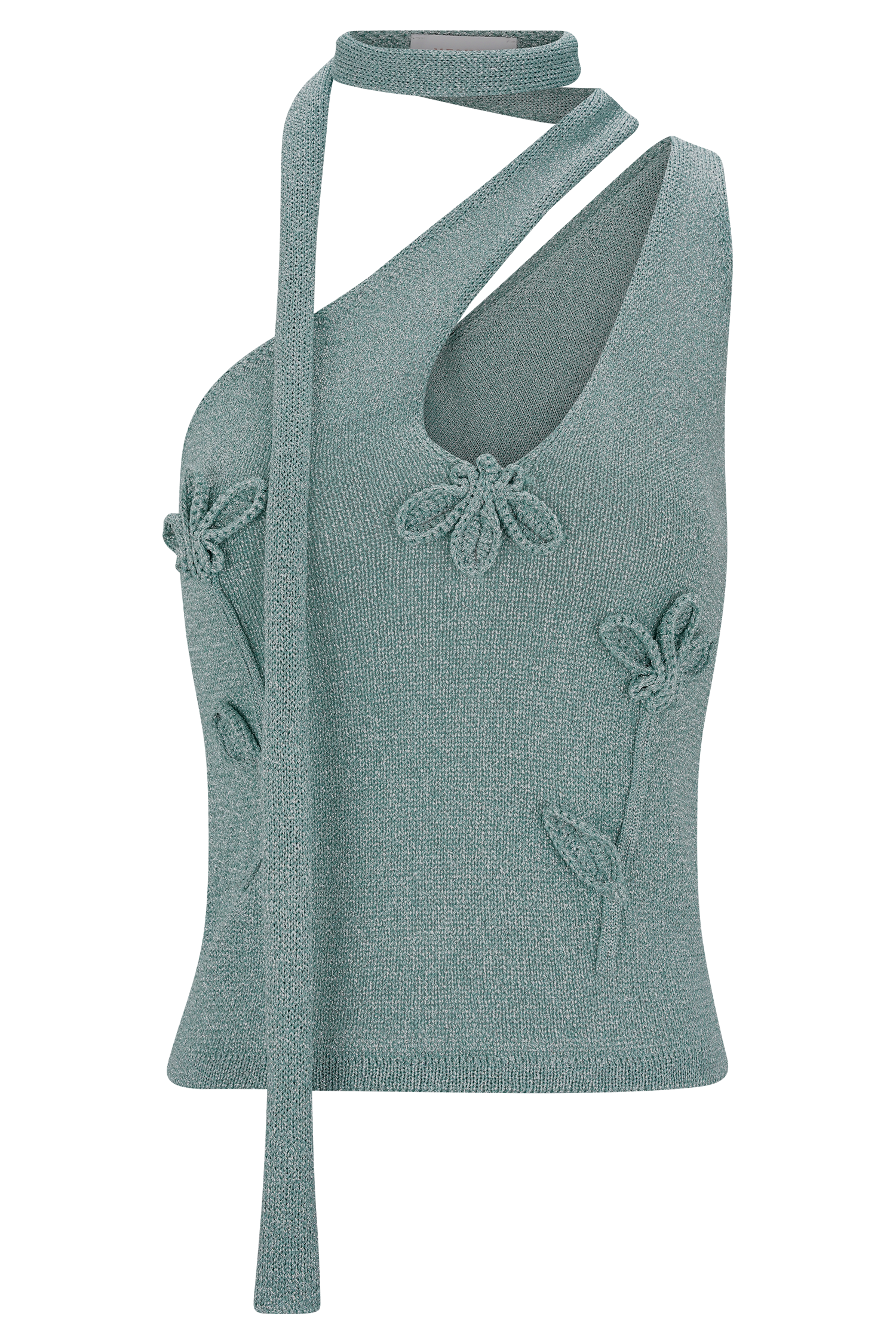 Leone One Shoulder Metallic Knit Top - Aqua #9